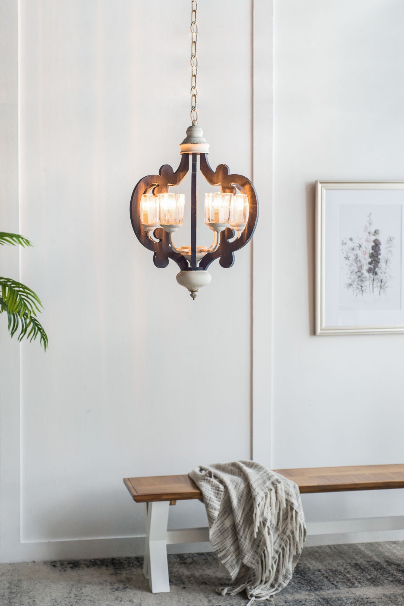 Wood Chandelier 6 Light Farmhouse Pendant Lighting Wood Hanging Light Fixture For Kitchen Living Dining Room, Bulb Not Included - Cream - Best Buy Furniture