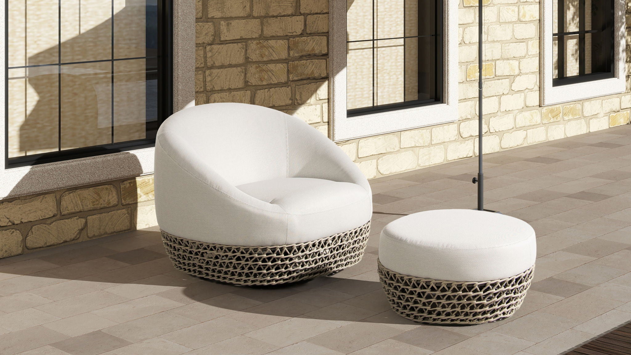 Willow - Round Upholstered Patio Ottoman - Best Buy Furniture