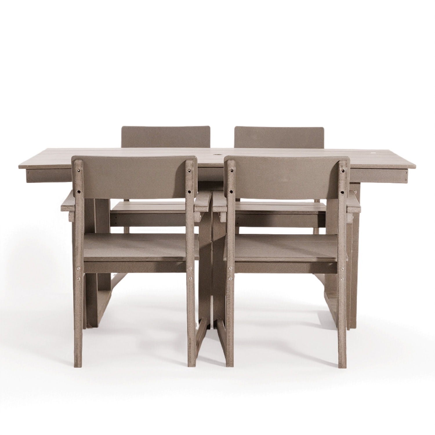 5 Piece Outdoor Dining Set For 4, Weather Resistant Patio Table With Umbrella Hole And 4 Armrest Chairs Garden Furniture For Backyard - Wood - Best Buy Furniture