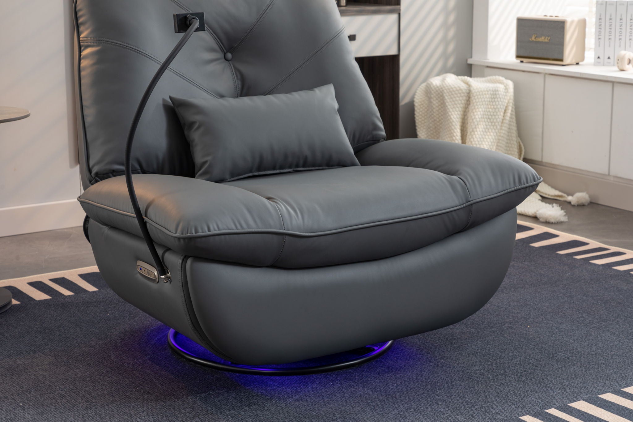 270 Swivel Glider Recliner Chair, Power Recliner Rocking Chair, USB Port Charge For Nursery Chair With Atmosphere Lamp For Living Room Bedroom Apartment - Best Buy Furniture