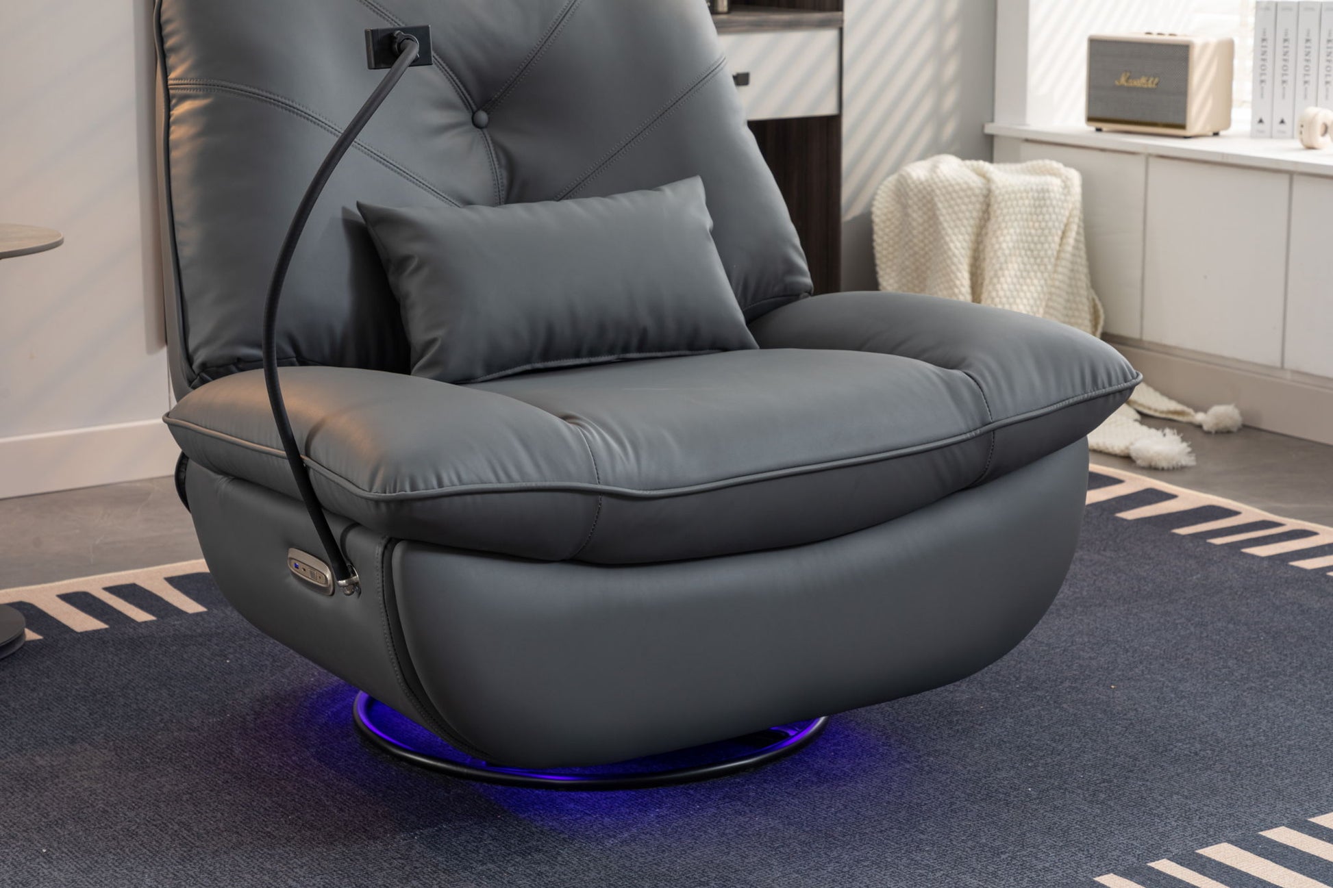 270 Swivel Glider Recliner Chair, Power Recliner Rocking Chair, USB Port Charge For Nursery Chair With Atmosphere Lamp For Living Room Bedroom Apartment - Best Buy Furniture