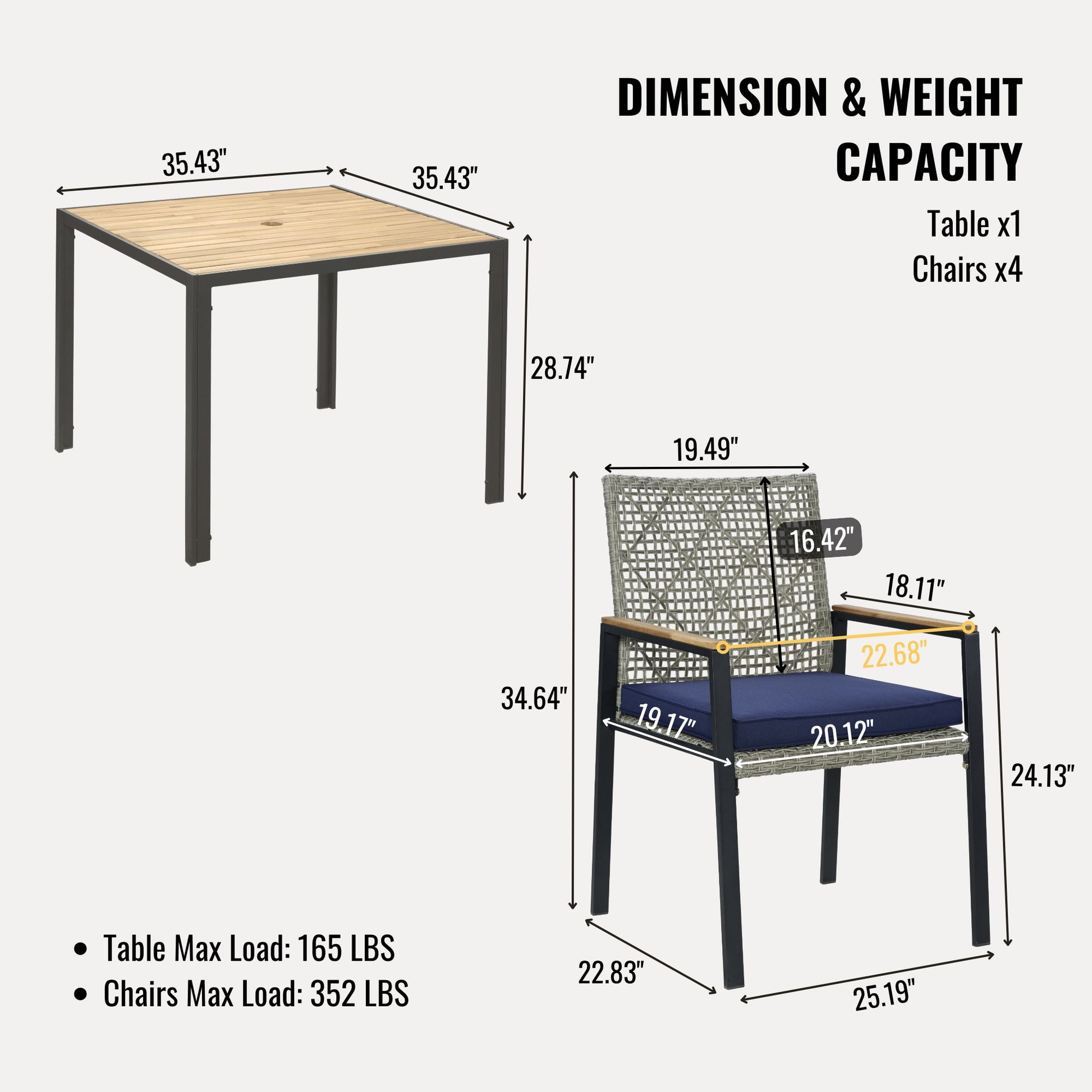 5 Piece Patio Dining Table Set, Acacia Wood Table Top With Umbrella Hole - Best Buy Furniture