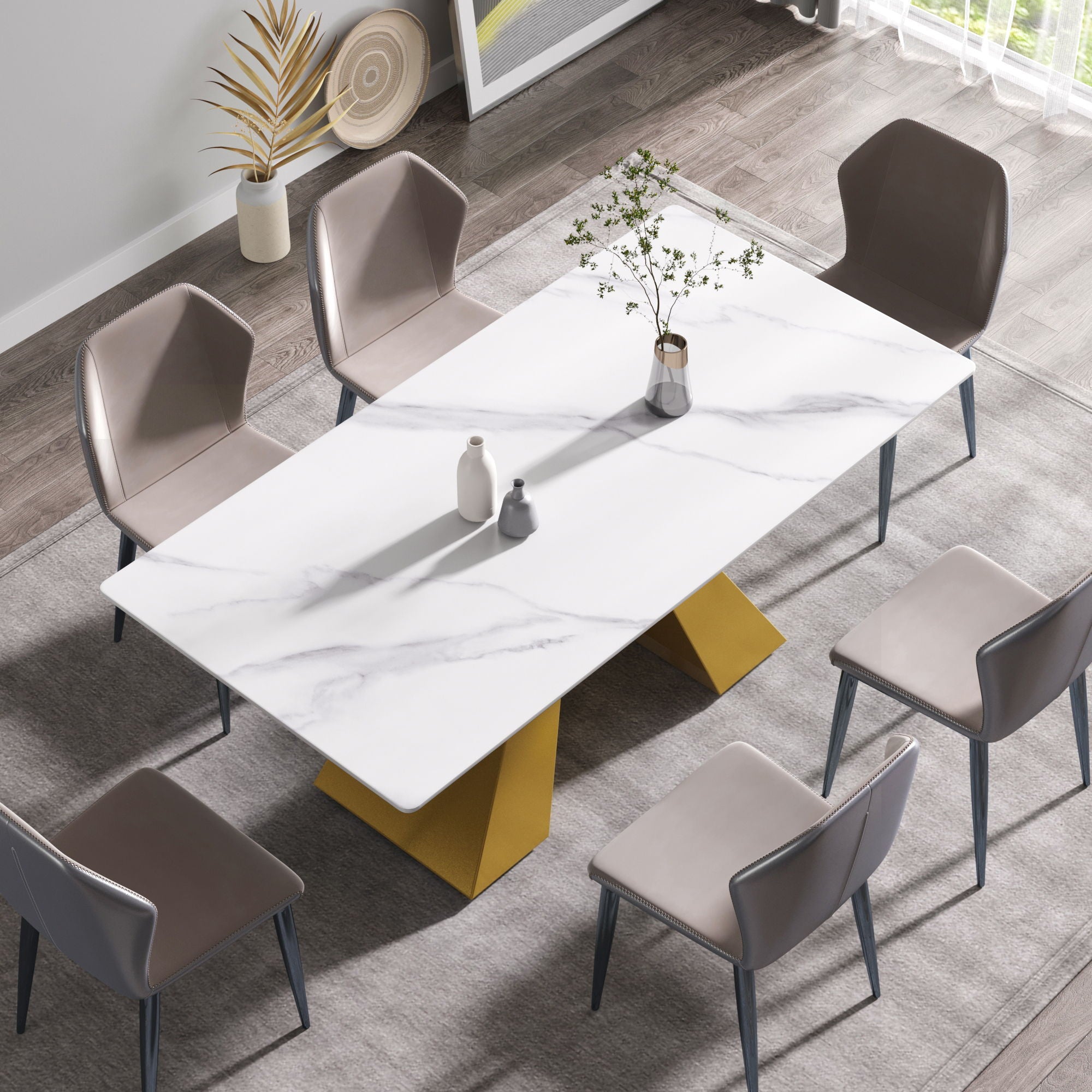 70.87" Modern Artificial Stone White Straight Edge Metal Leg Dining Table - White / Gold - Best Buy Furniture