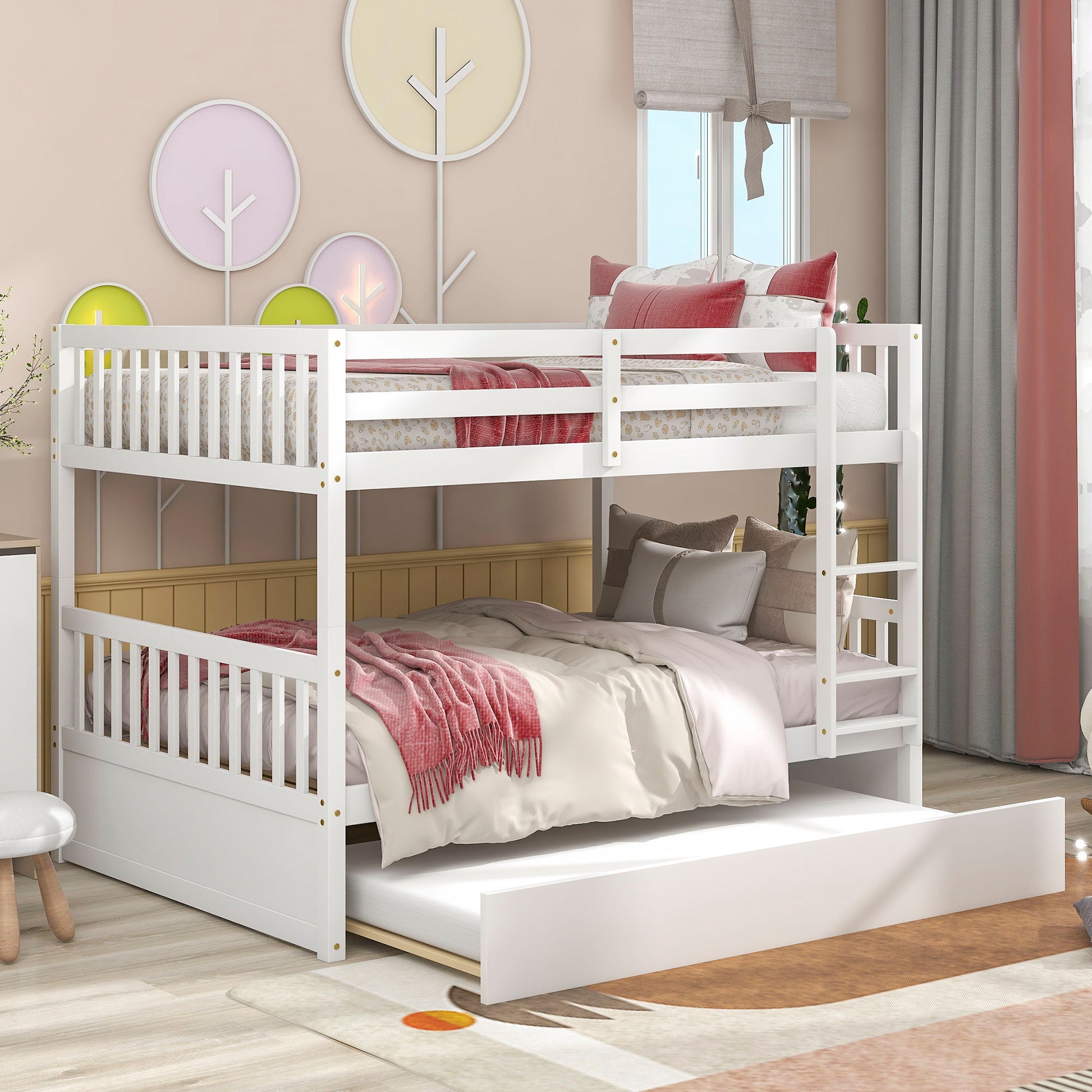 Bunk Bed With Trundle, Convertible To 2 Size Platform Bed, Bunk Bed With Ladder And Safety Rails For Kids - Best Buy Furniture