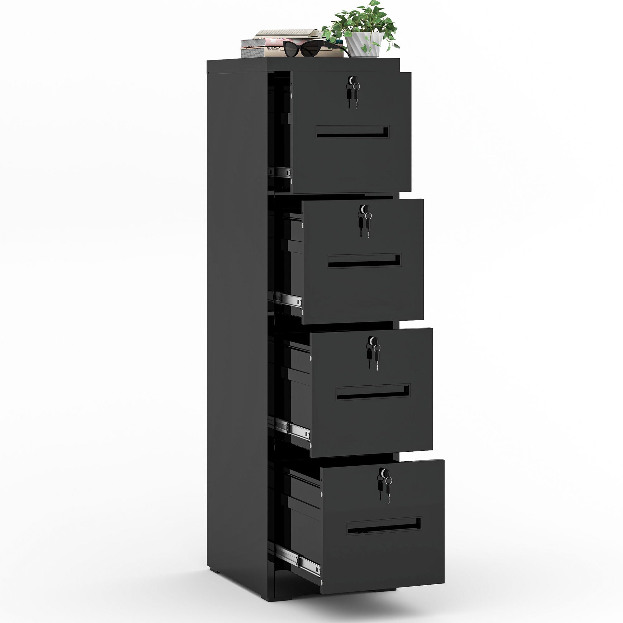 Modern 4 Drawer Metal Vertical Filing Cabinets With Lock For Home Office, Steel Construction, Letter / Legal / A4 / F4 Size - Brushed Nickel - Best Buy Furniture
