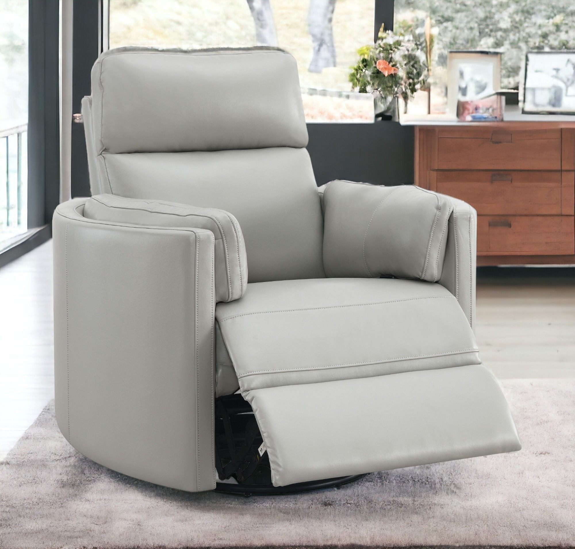 Sagen - Chenille Glider Recliner With Swivel - Best Buy Furniture