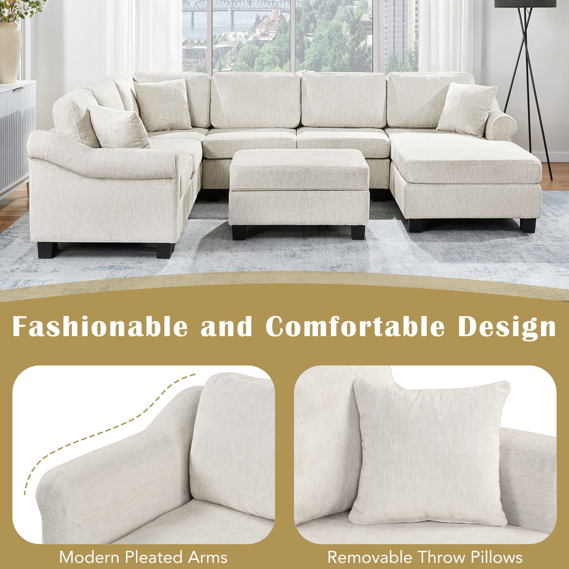 Contemporary U - Shaped Sectional Sofa With Movable Storage Ottoman - Best Buy Furniture