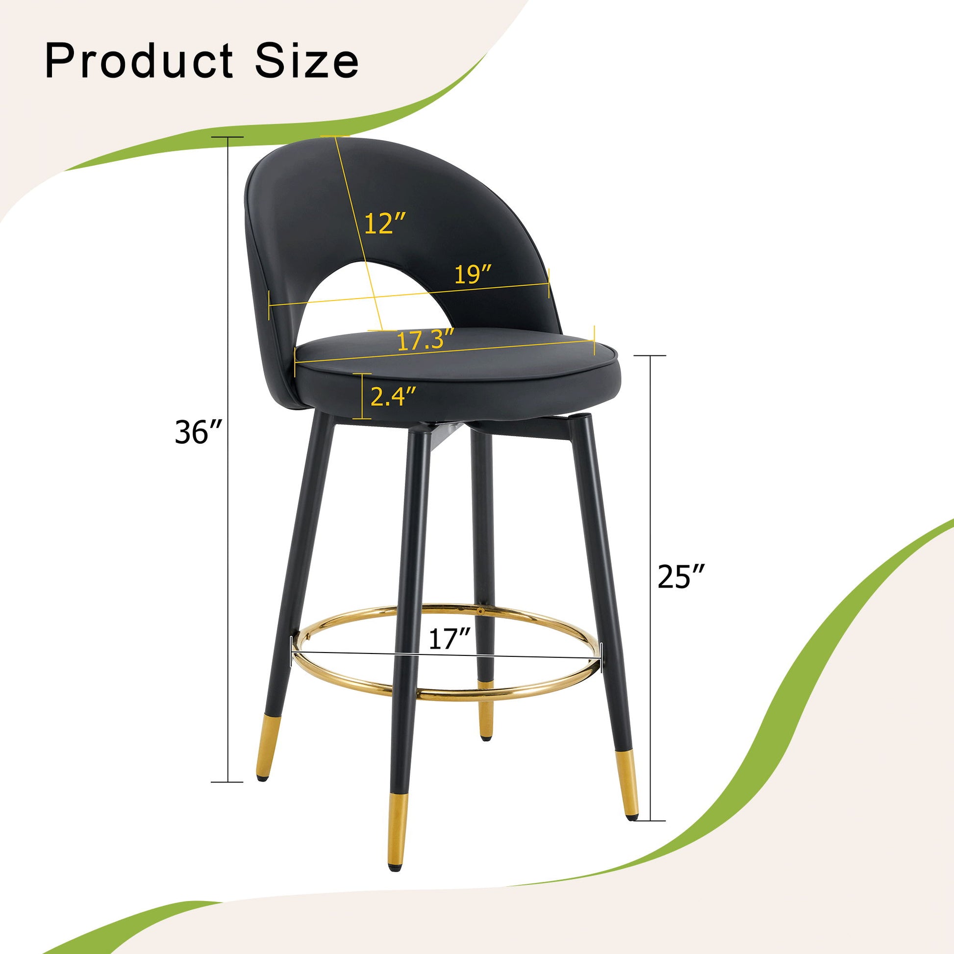 Modern Upholstered 360° Rotatable Bar Chair With Metal Legs For Dining Room (Set of 2) - Best Buy Furniture