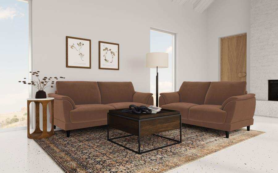 Selma - 2 Piece Velvet Upholstered Crescent Arm Sofa Set - Rust - Best Buy Furniture