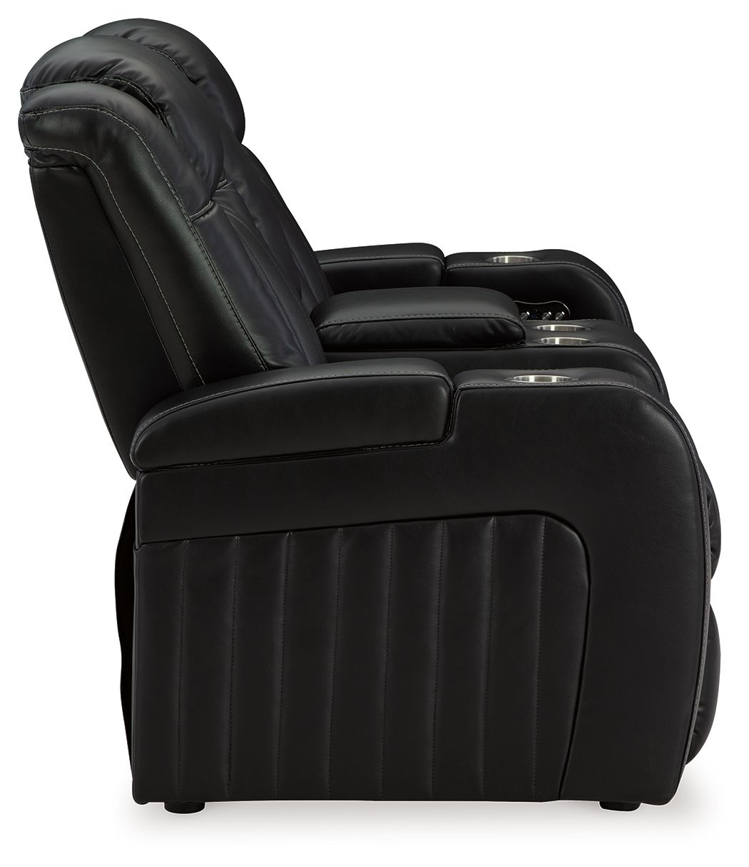 Caveman Den - Power Reclining Loveseat with Console/ Adj Hdrst - Midnight - Best Buy Furniture