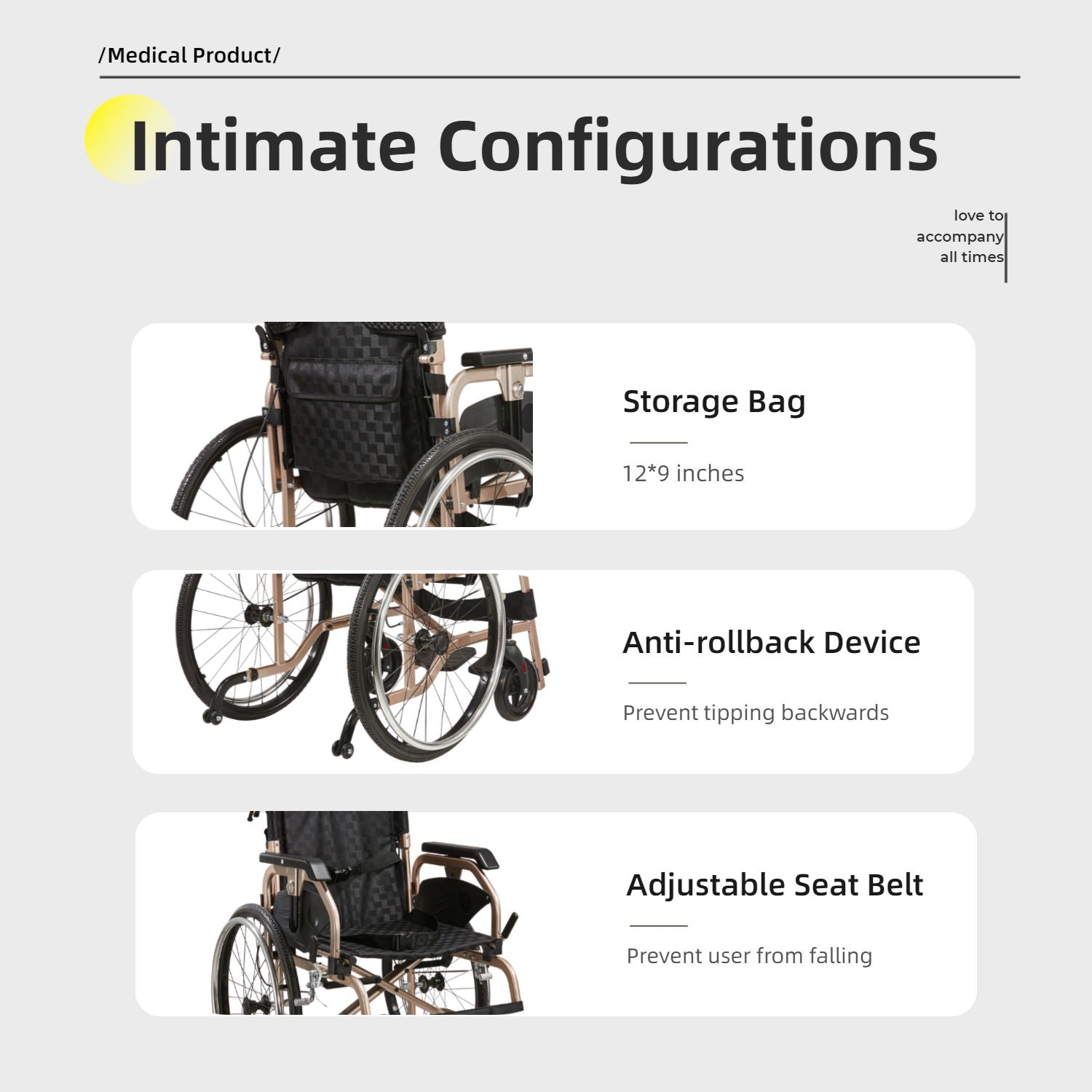 Premium Lightweight Foldable Transport Wheelchair For Adults