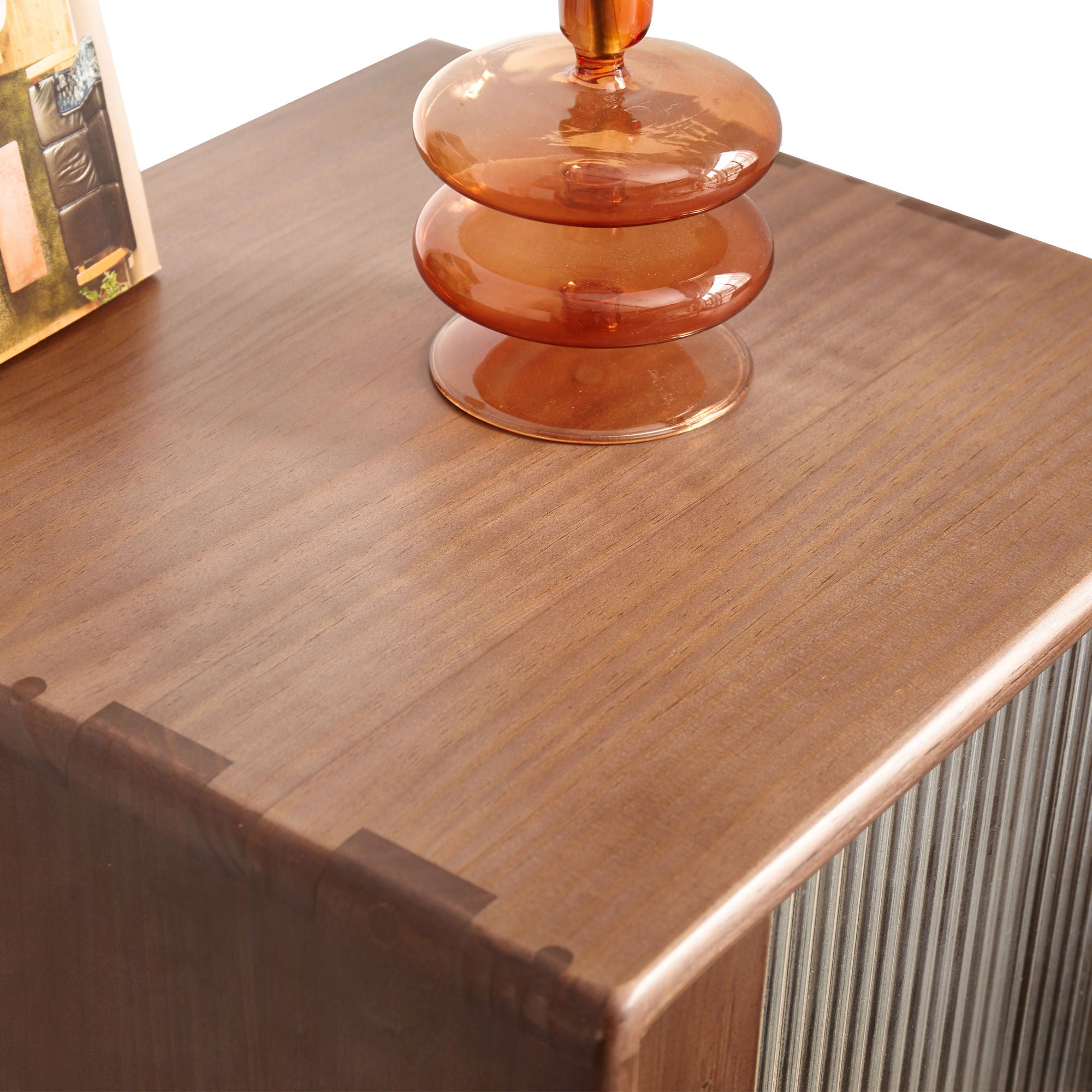 Free-Standing Corner Cabinets Storage Table With Vintage Glass Door, 2 Shelves, 2 Drawers And Brass Handle - Walnut - Best Buy Furniture