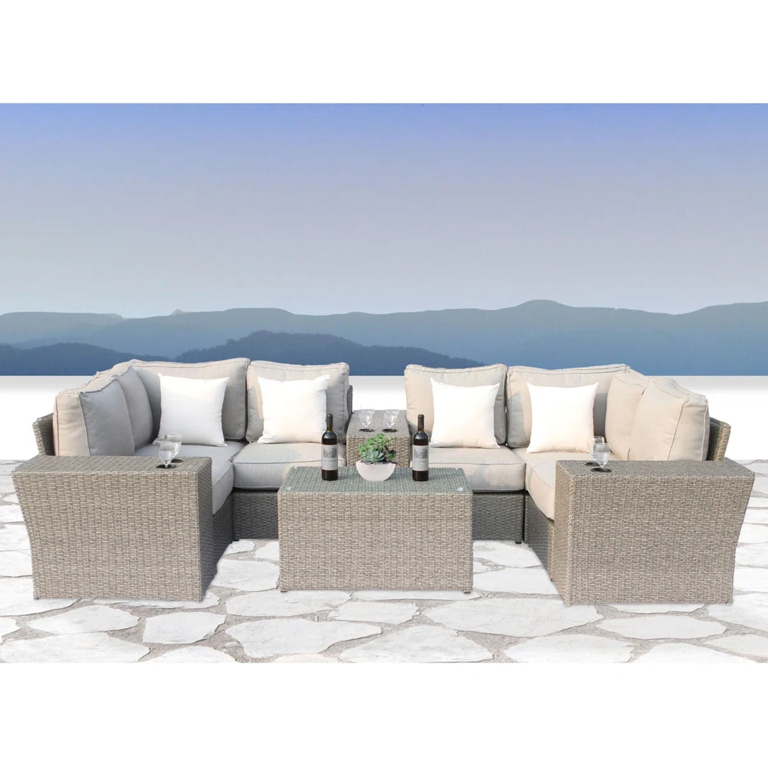 Outdoor Wicker Sectional With Weather Resistant Cushions And Table - Best Buy Furniture