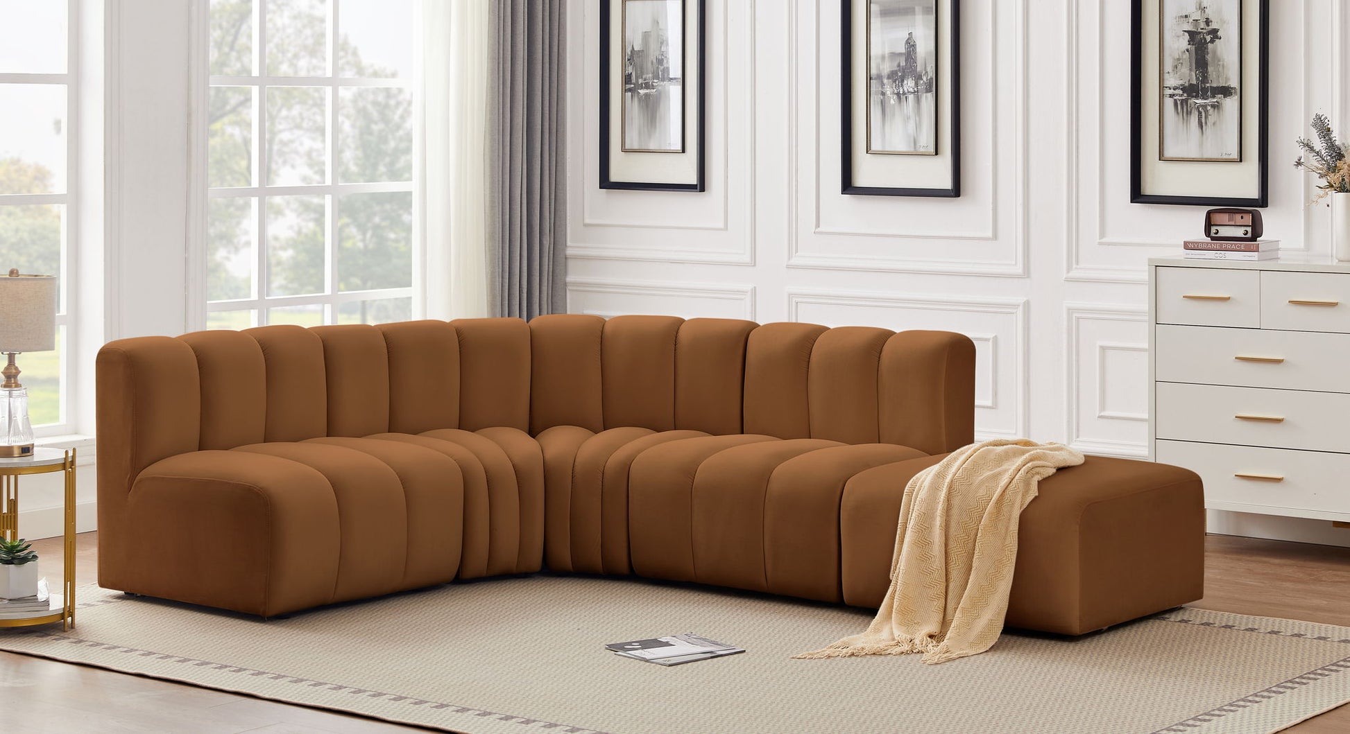 Arc - Velvet 5 Piece Corner Modular Sofa - Saddle - Best Buy Furniture