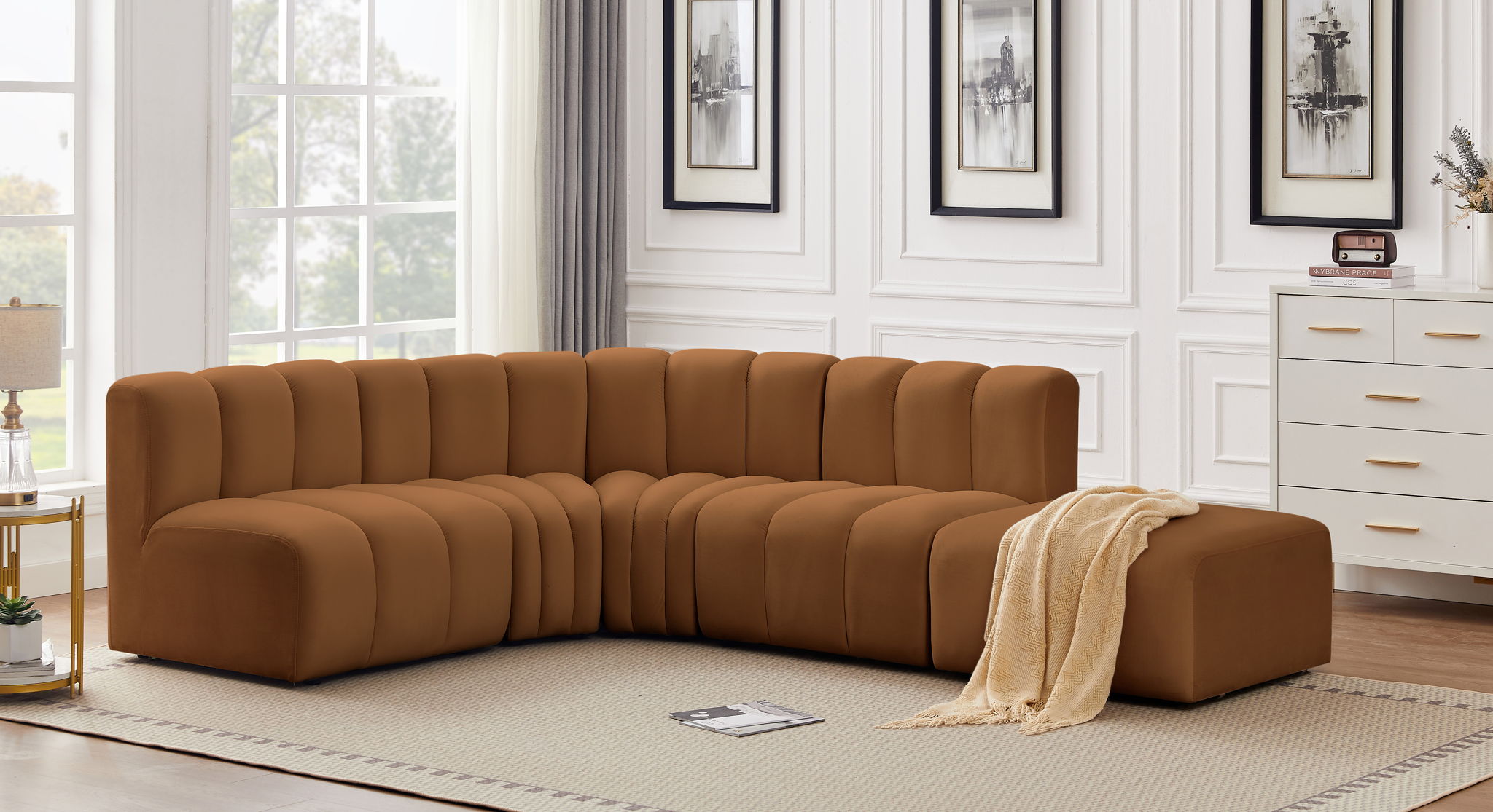 Arc - Velvet 5 Piece Corner Modular Sofa - Saddle - Best Buy Furniture