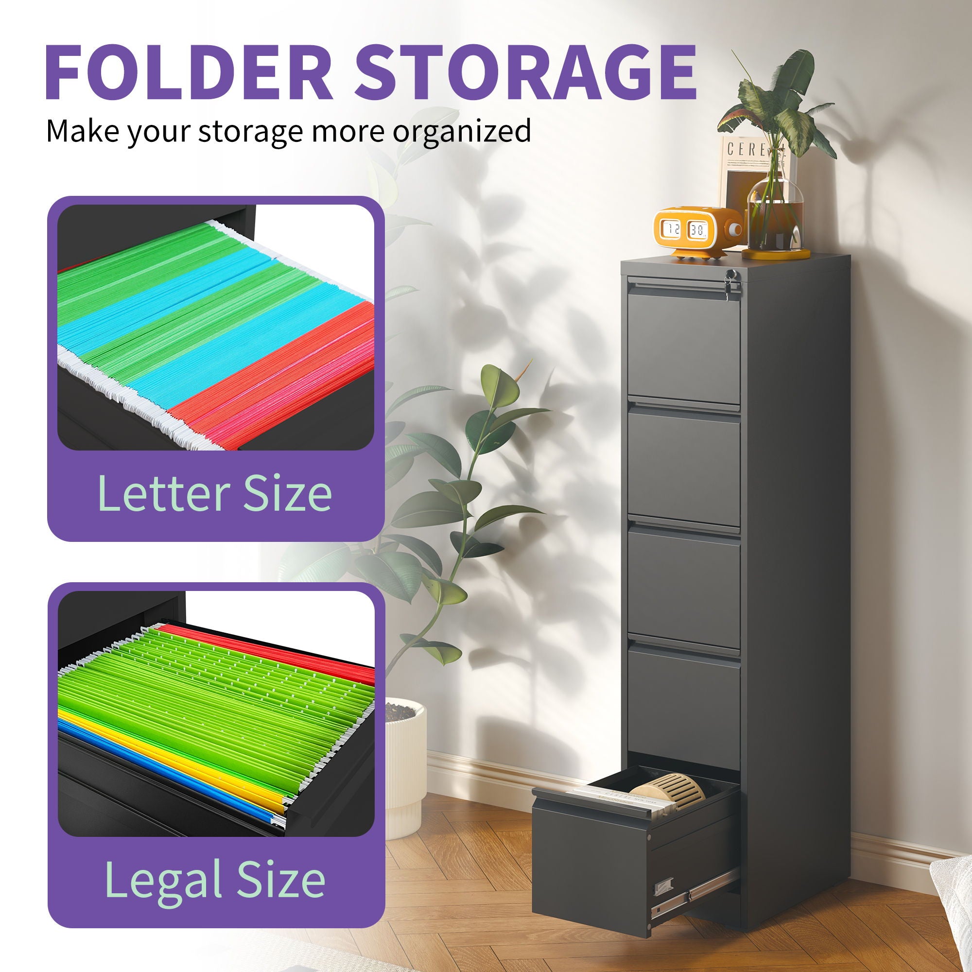 Steel Drawer Vertical File Cabinet With Lock For A4 Legal / Letter Size - Best Buy Furniture