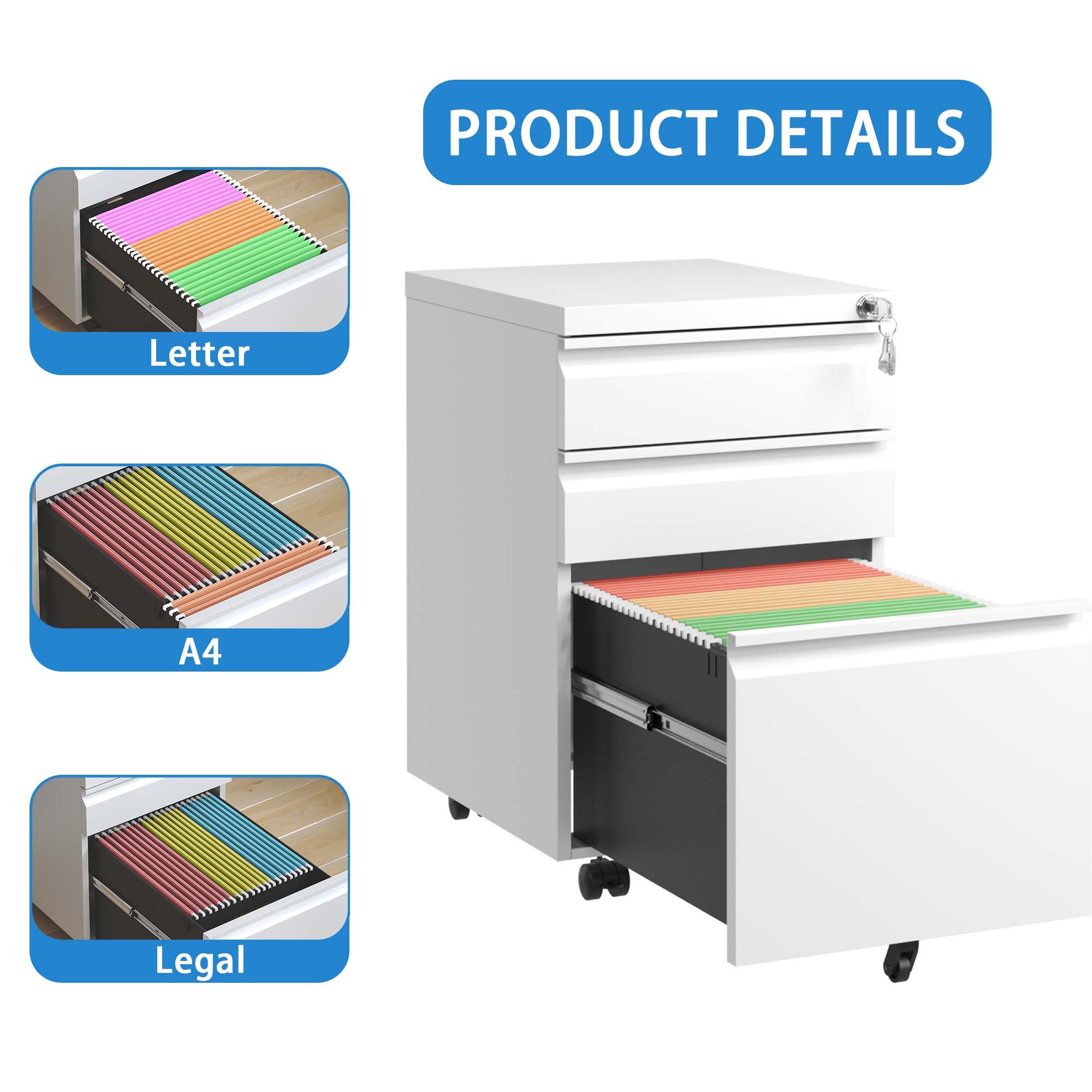 Metal Drawer Mobile File Cabinet With Lock For Home Office Organizer - Best Buy Furniture