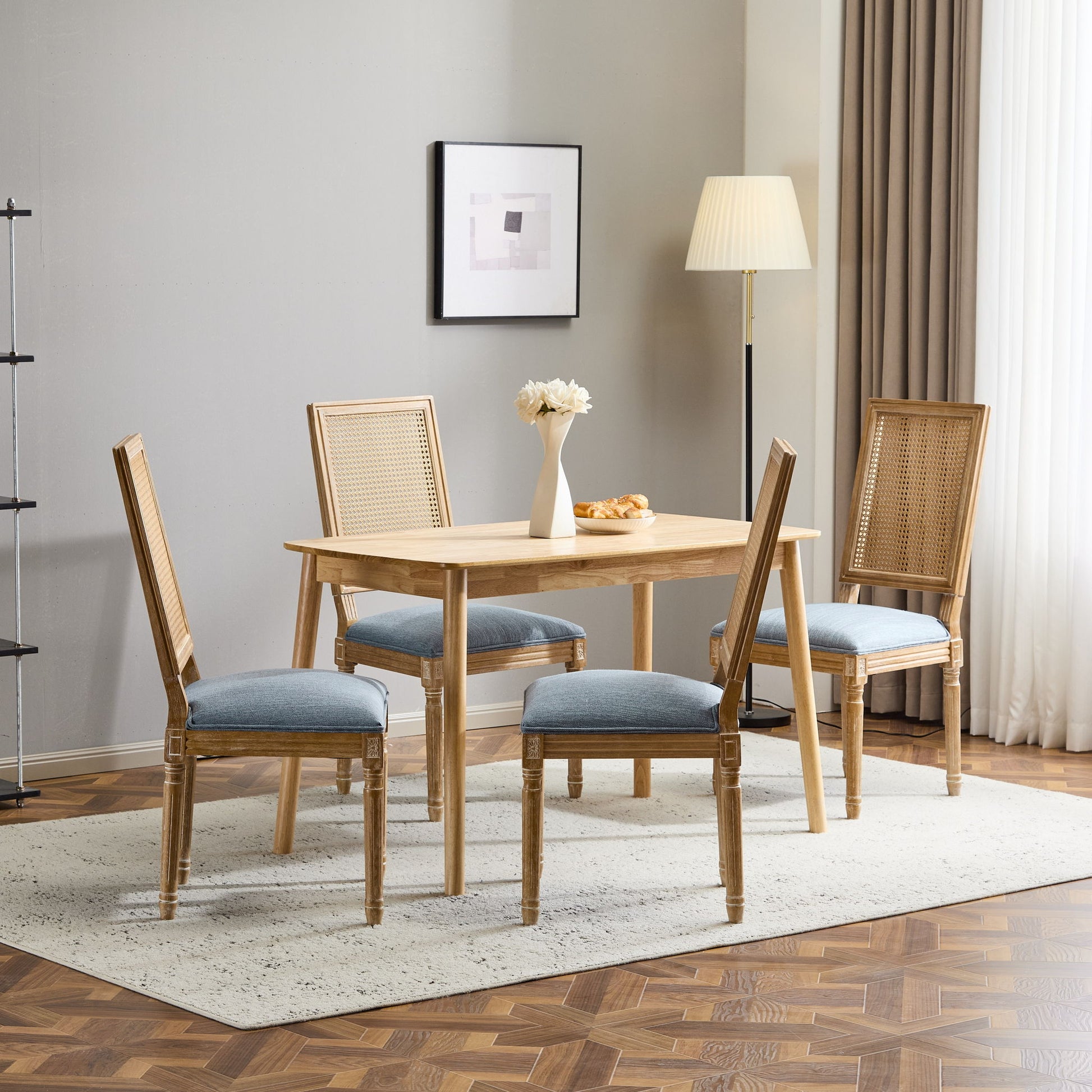 French Country Dining Chair With Rectangular Cane Backrest And Smooth Upholstered Seating - Best Buy Furniture