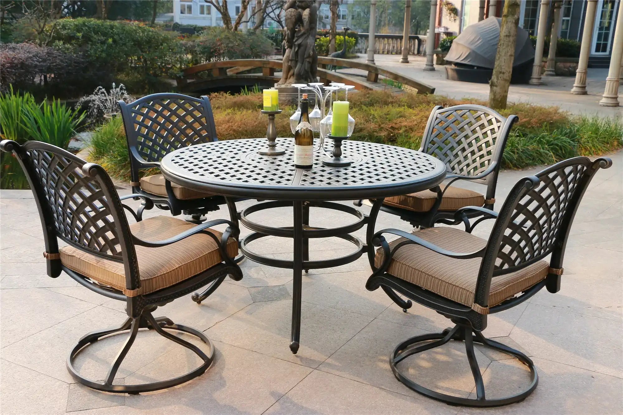 Round 4 Person 51.97" Long Dining Set With Cushions - Best Buy Furniture