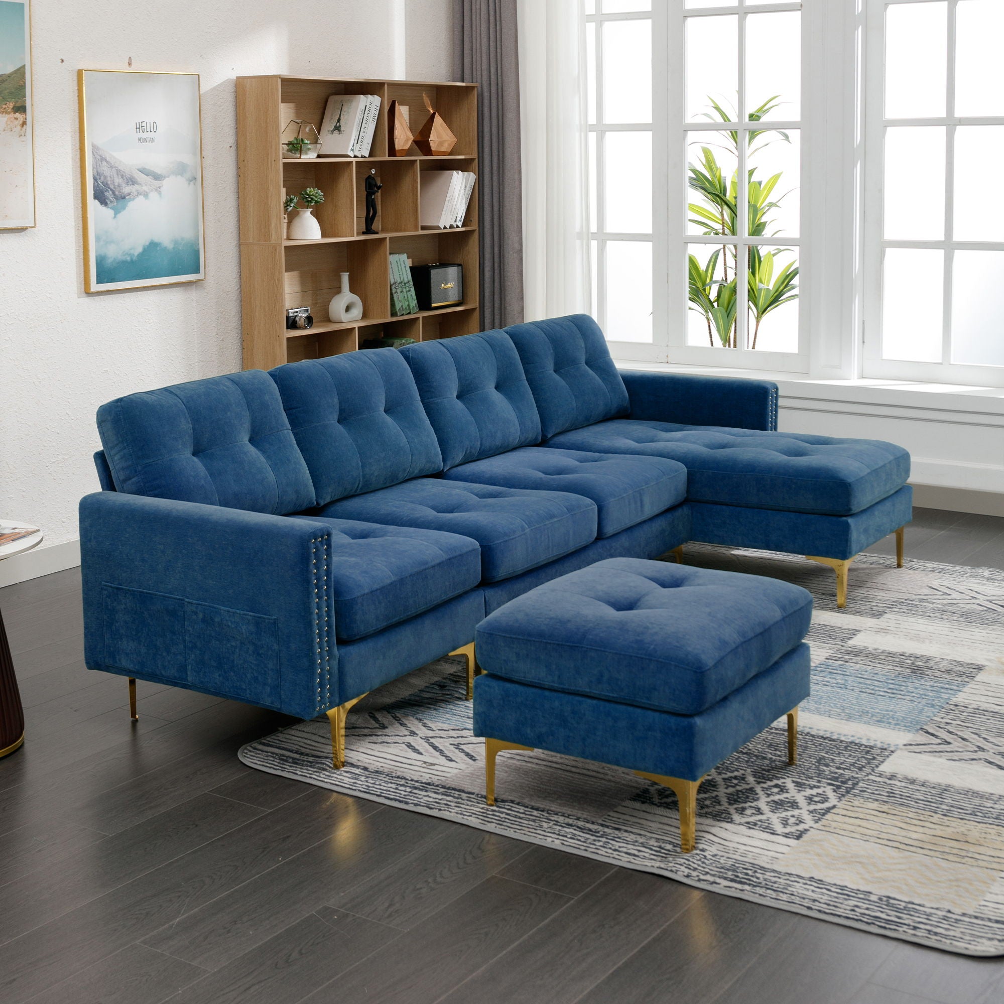 Modern L - Shape Convertible Sectional Sofa With Movable Ottoman - Best Buy Furniture