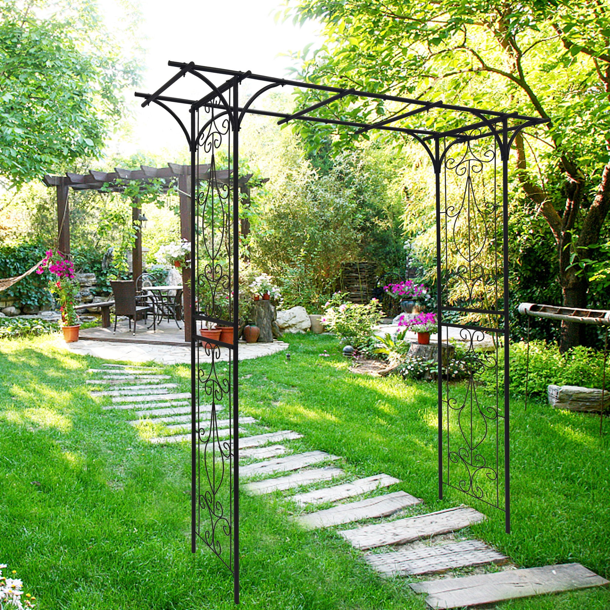 Metal Garden Arch Climbing Plants Support Rose Arch Outdoor - Black - Best Buy Furniture