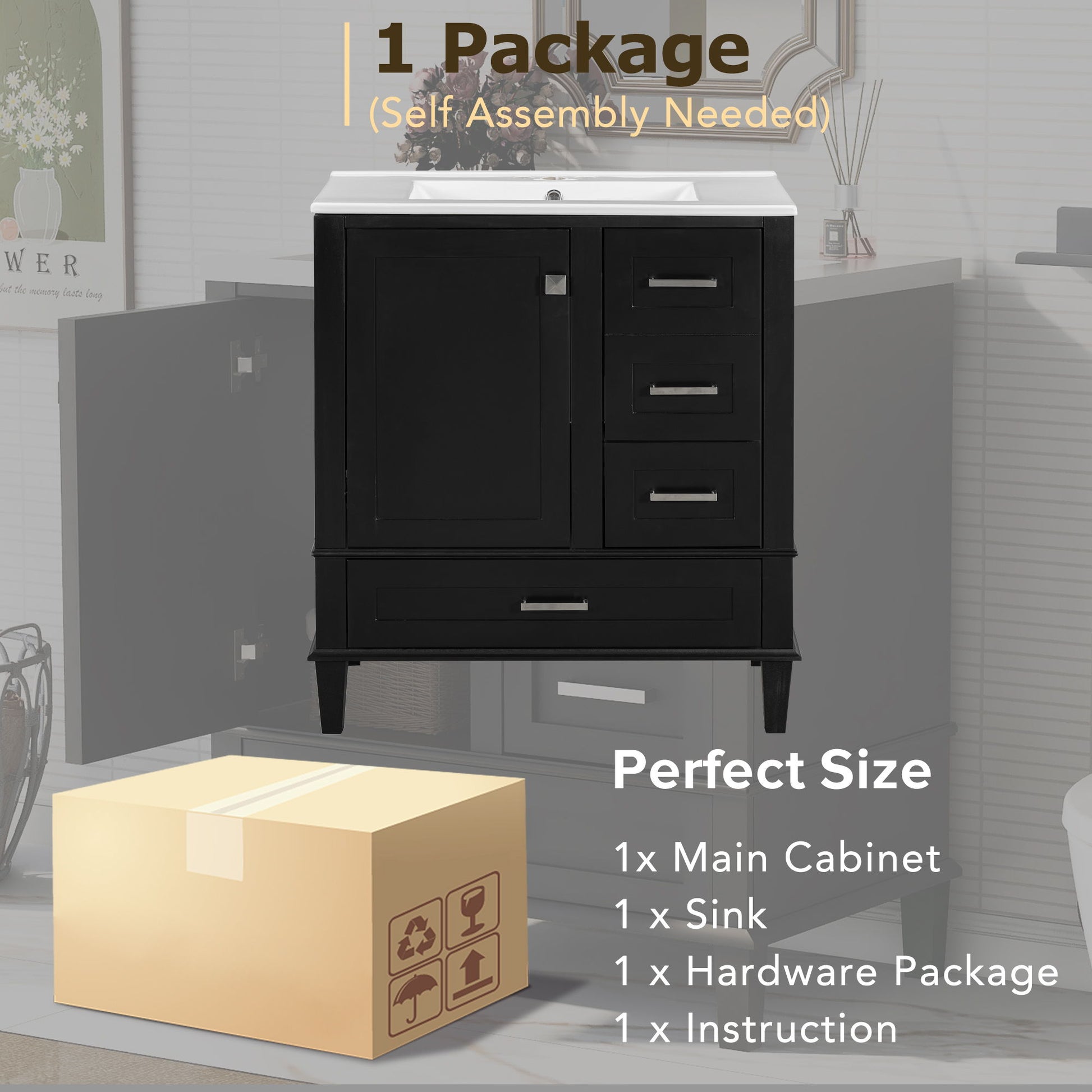 Bathroom Vanity, Modern Bathroom Cabinet With Sink Combo Set, Bathroom Storage Cabinet With A Soft Closing Door And 3 Drawers, Solid Wood Frame - Best Buy Furniture