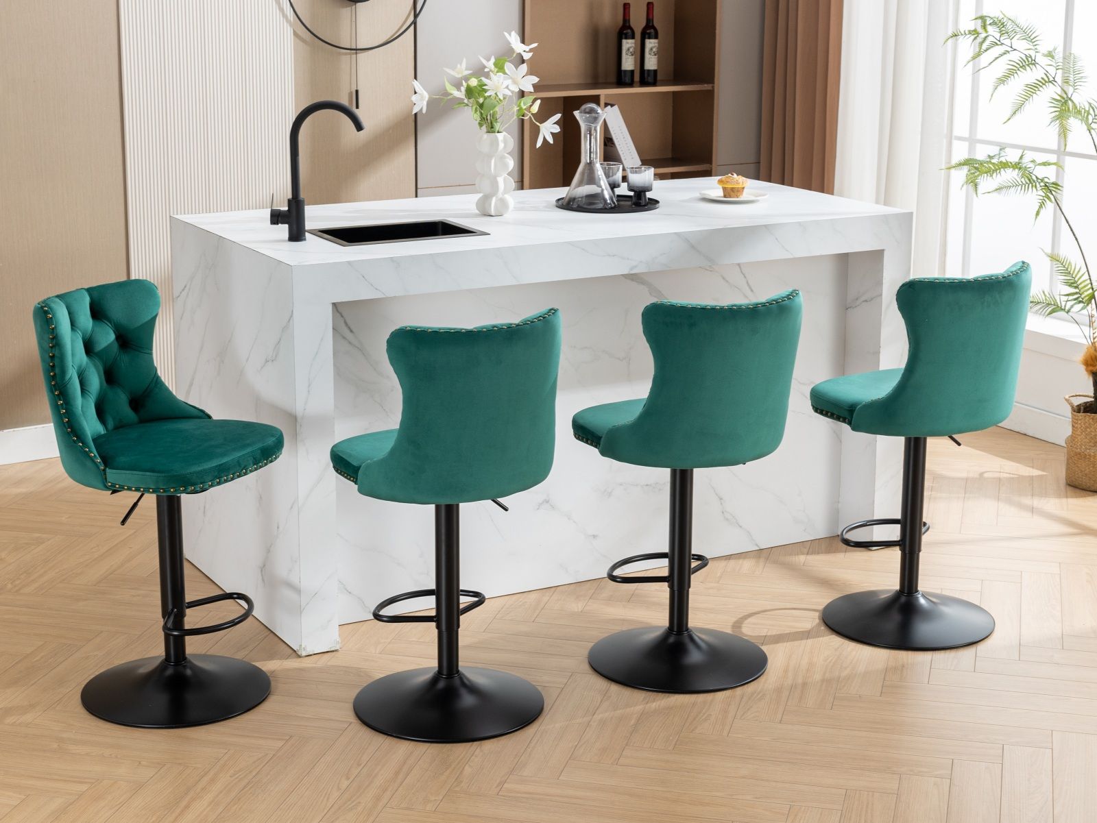 Swivel Velvet Barstools Adjusatble Seat Height, Modern Upholstered Bar Stools With Backs Comfortable Tufted For Home Pub And Kitchen Island (Set of 2) - Best Buy Furniture