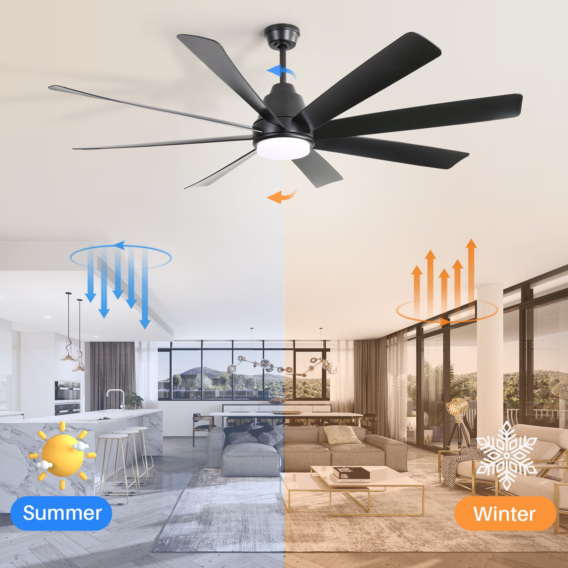 Large Ceiling Fans With Lights And Remote Control 6 Wind Speed DC Motor For Living Room - Black - Best Buy Furniture