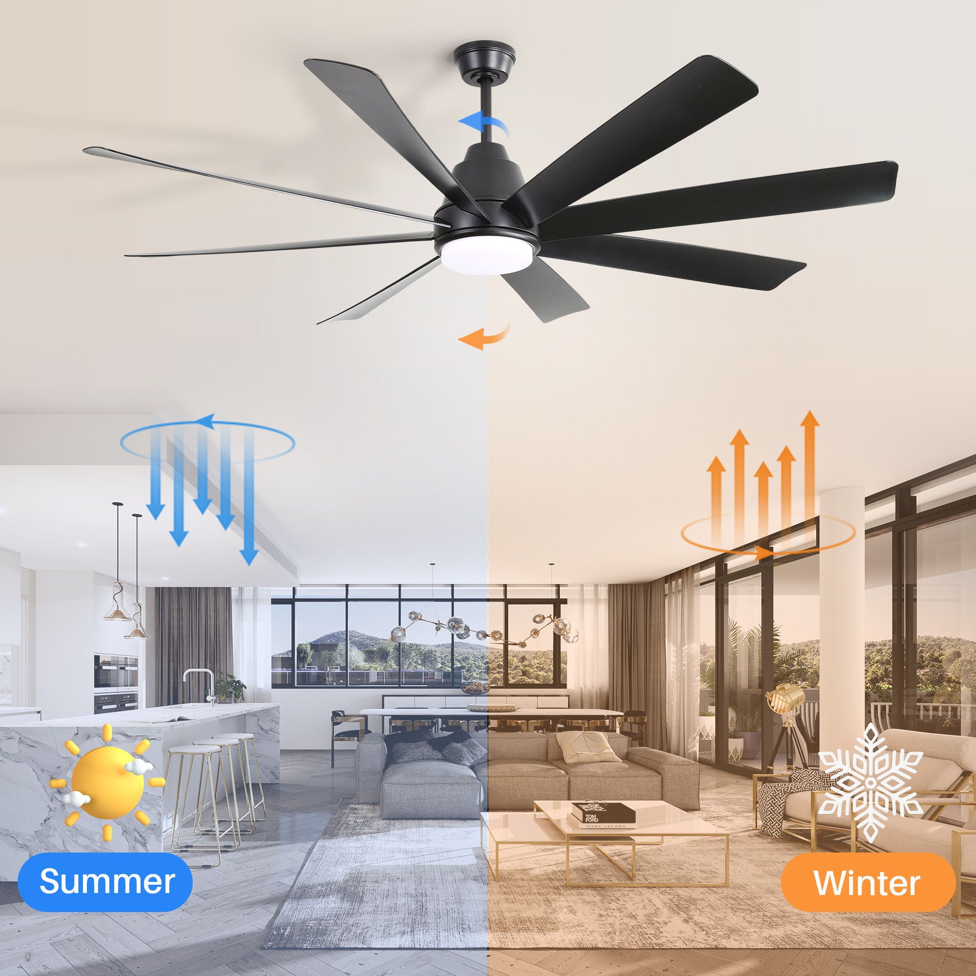 Large Ceiling Fans With Lights And Remote Control 6 Wind Speed DC Motor For Living Room - Black - Best Buy Furniture