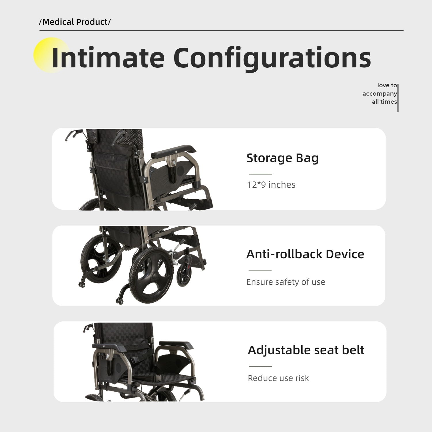 Lightweight Foldable Transport Wheelchair For Adults,Square Tube Design