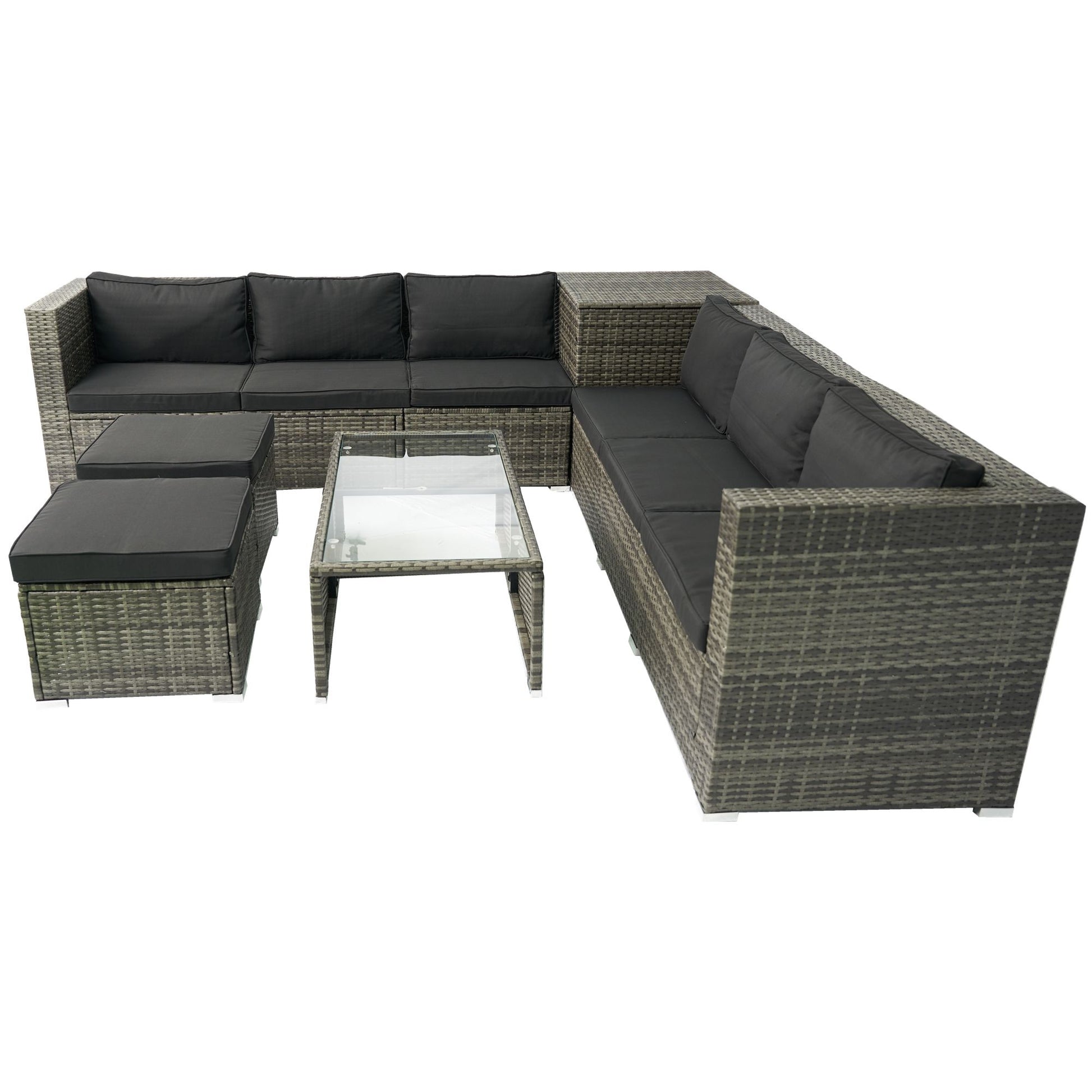8 Piece Patio Sectional Wicker Rattan Outdoor Furniture Sof Set With One Storage Box Under Seat And Cushion Box - Gray / Black - Best Buy Furniture