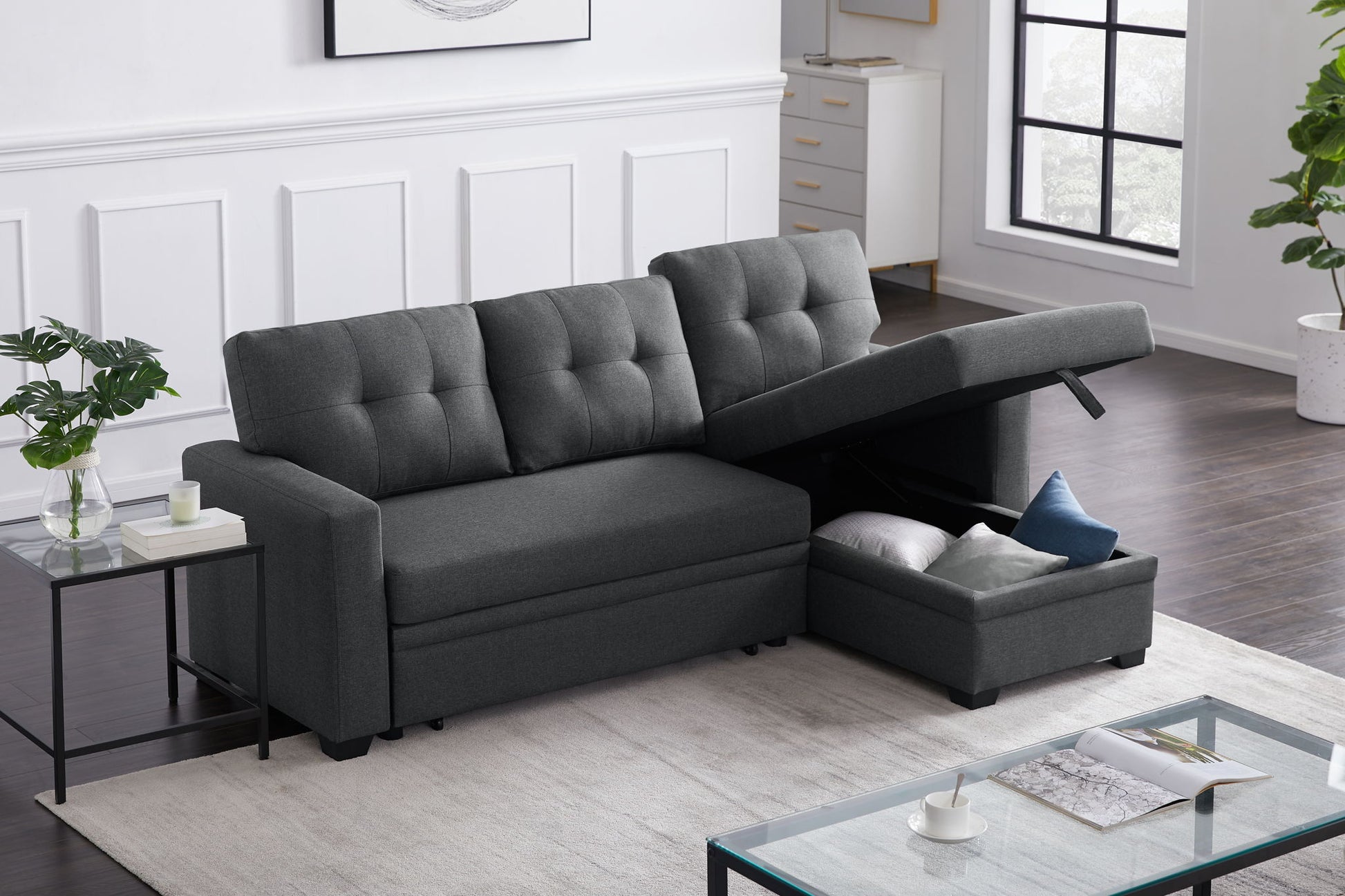 Upholstered Pull Out Sectional Sofa With Chaise - Best Buy Furniture