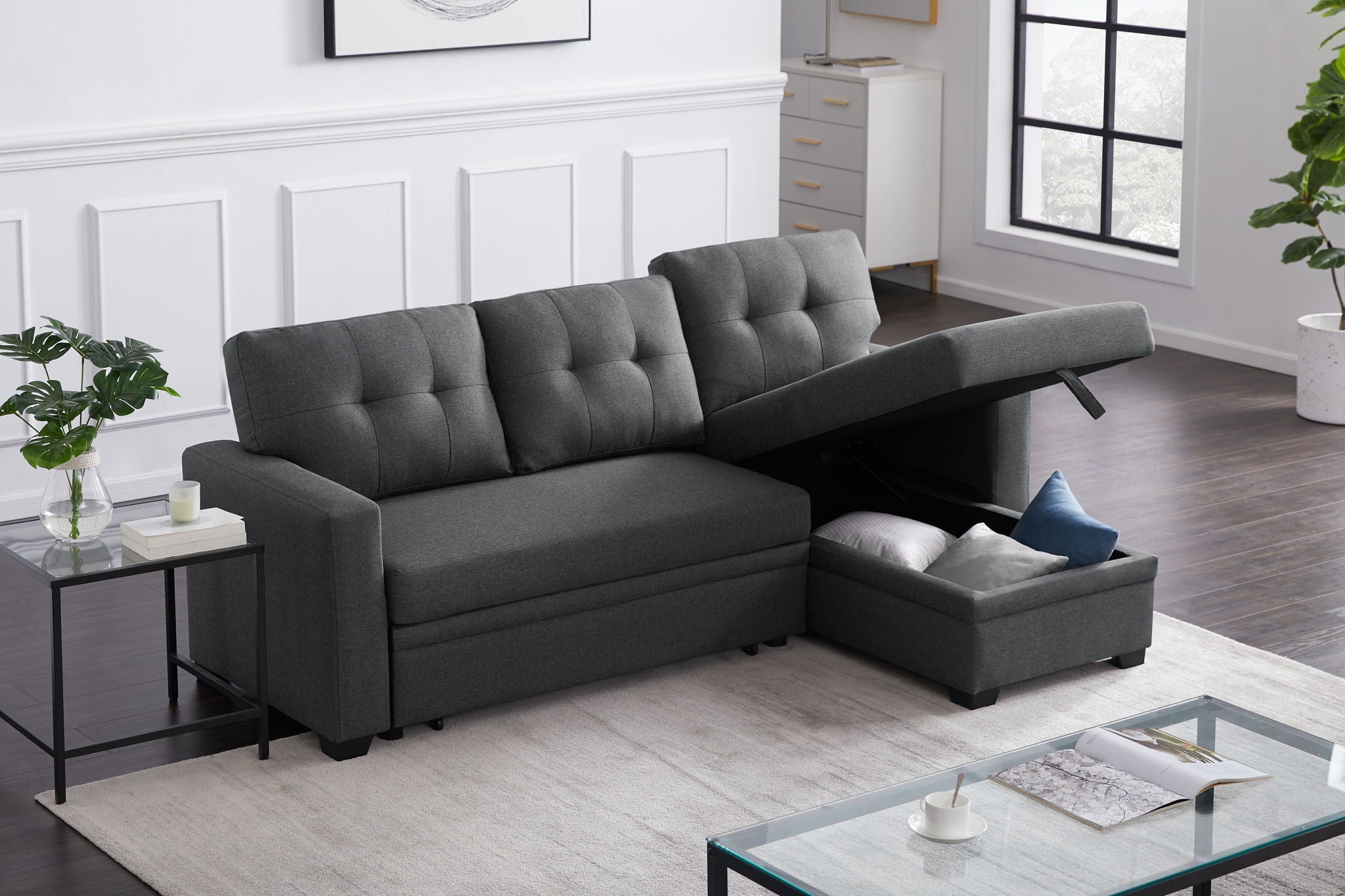 Upholstered Pull Out Sectional Sofa With Chaise - Best Buy Furniture