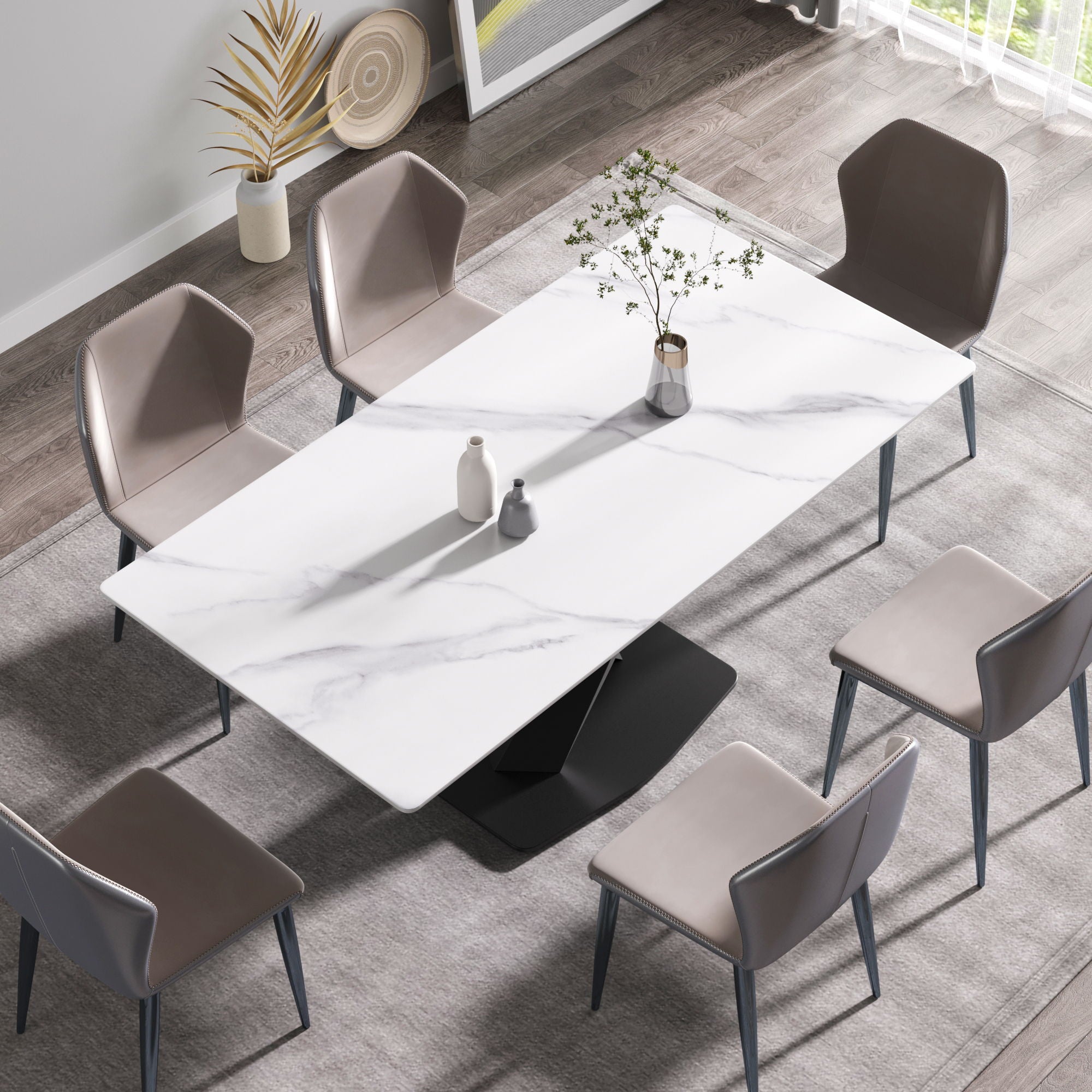 Modern Artificial Stone Straight Edge Metal X Leg Dining Table, 6 People - Best Buy Furniture