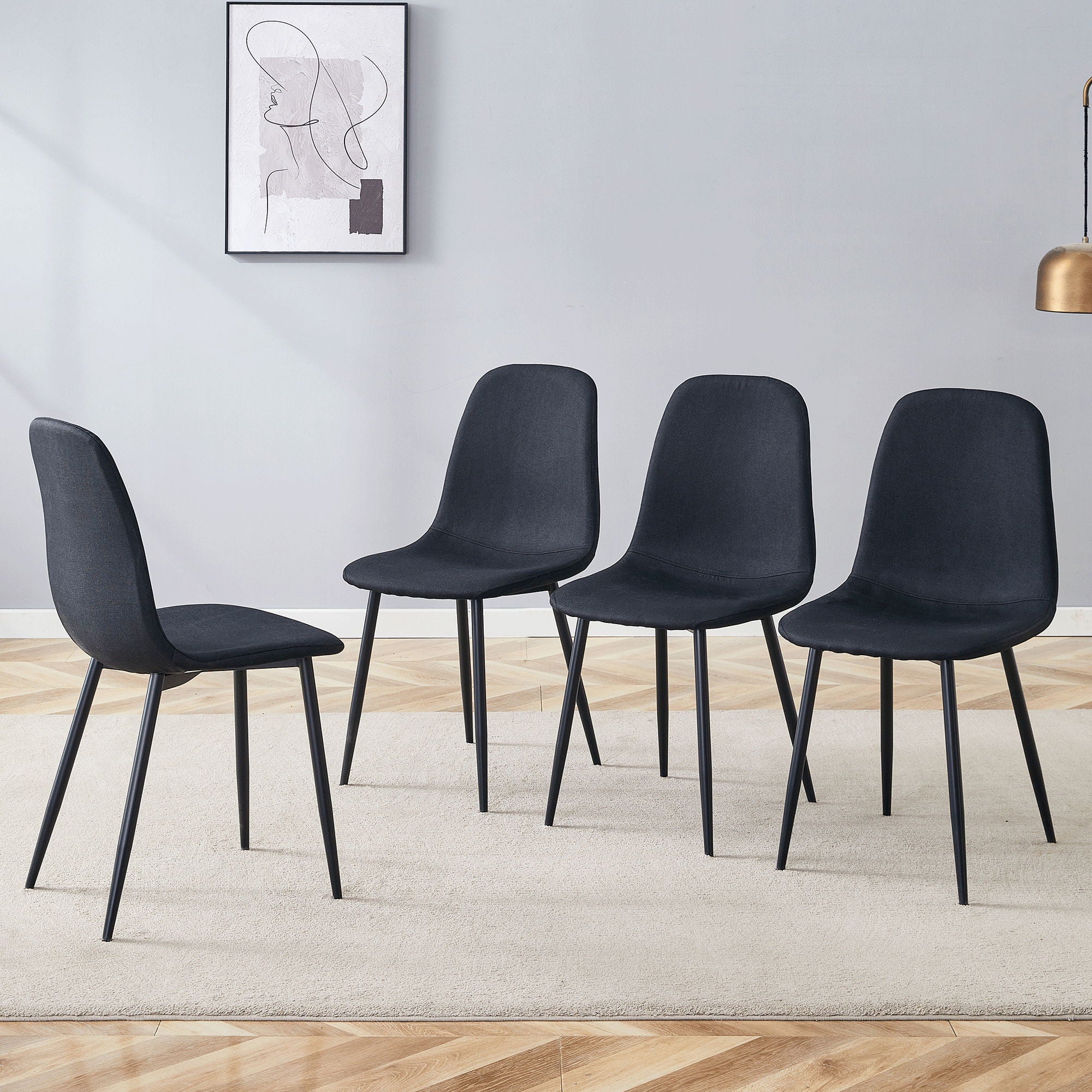 Modern Medieval Style Cushioned Side Chairs Set With Black Metal Legs For Kitchens - Best Buy Furniture