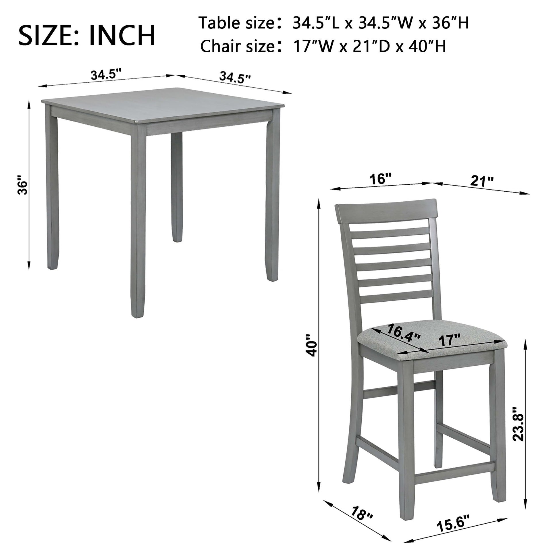 5 Piece Dining Table Set, Wooden Dining Square Table Set For 4, Counter Height Kitchen Table Set With Square Table And 4 Upholstered Chairs - Gray - Best Buy Furniture