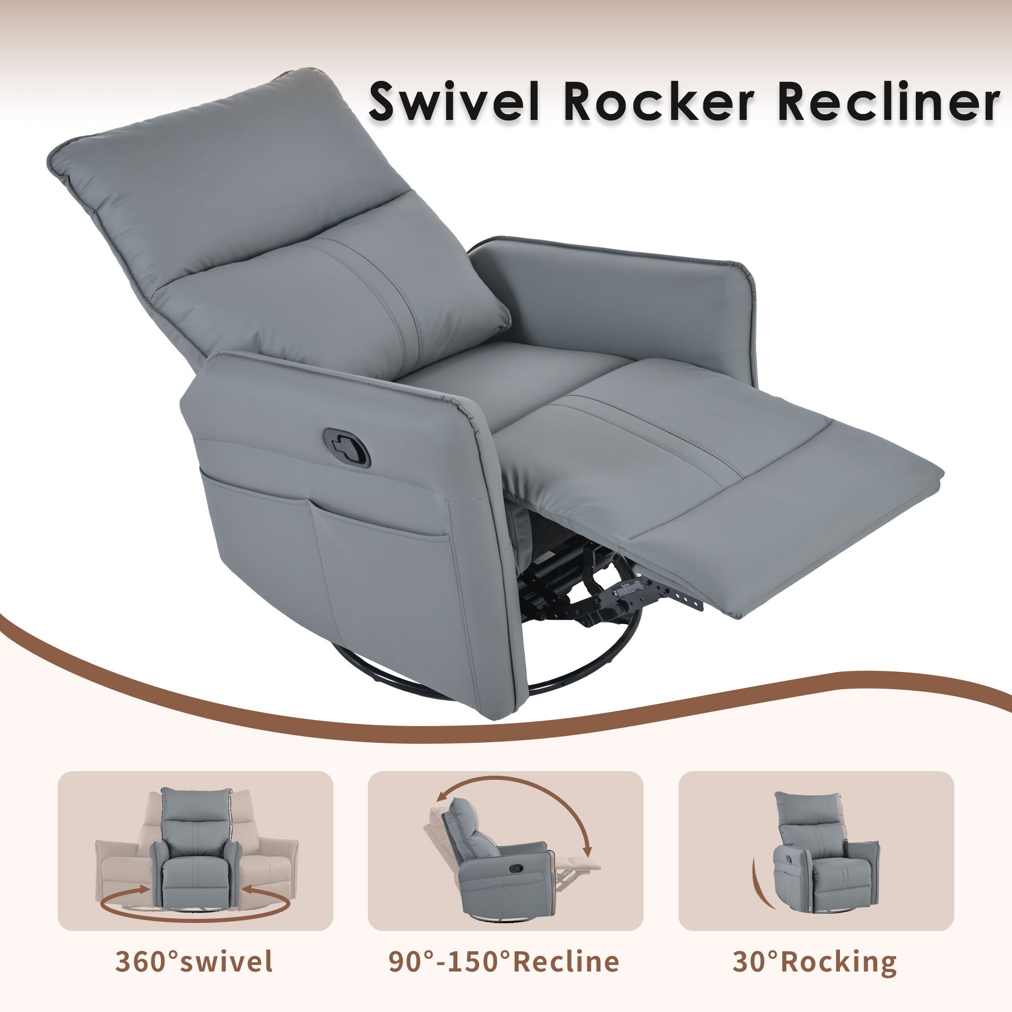 360° Modern Small Rocking Swivel Recliner Chair With Side Pocket - Best Buy Furniture