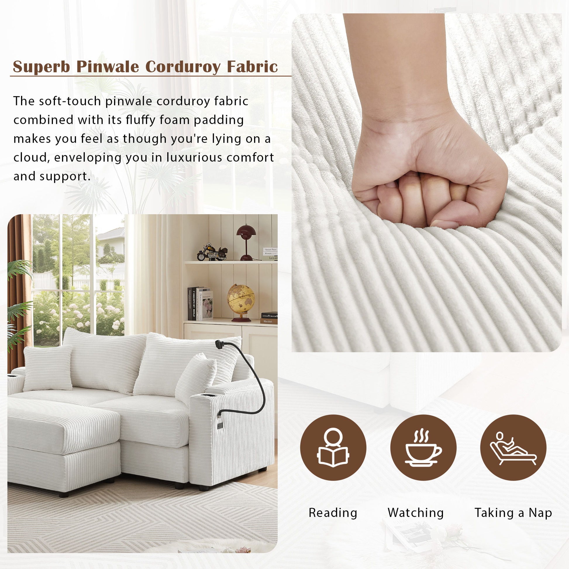 Modern Style Loveseat Sofa Sectional Sofa Couch With Storage Space, A Movable Ottoman, Two USB Ports, Two Cup Holders, A Phone Holder For Living Room - Best Buy Furniture