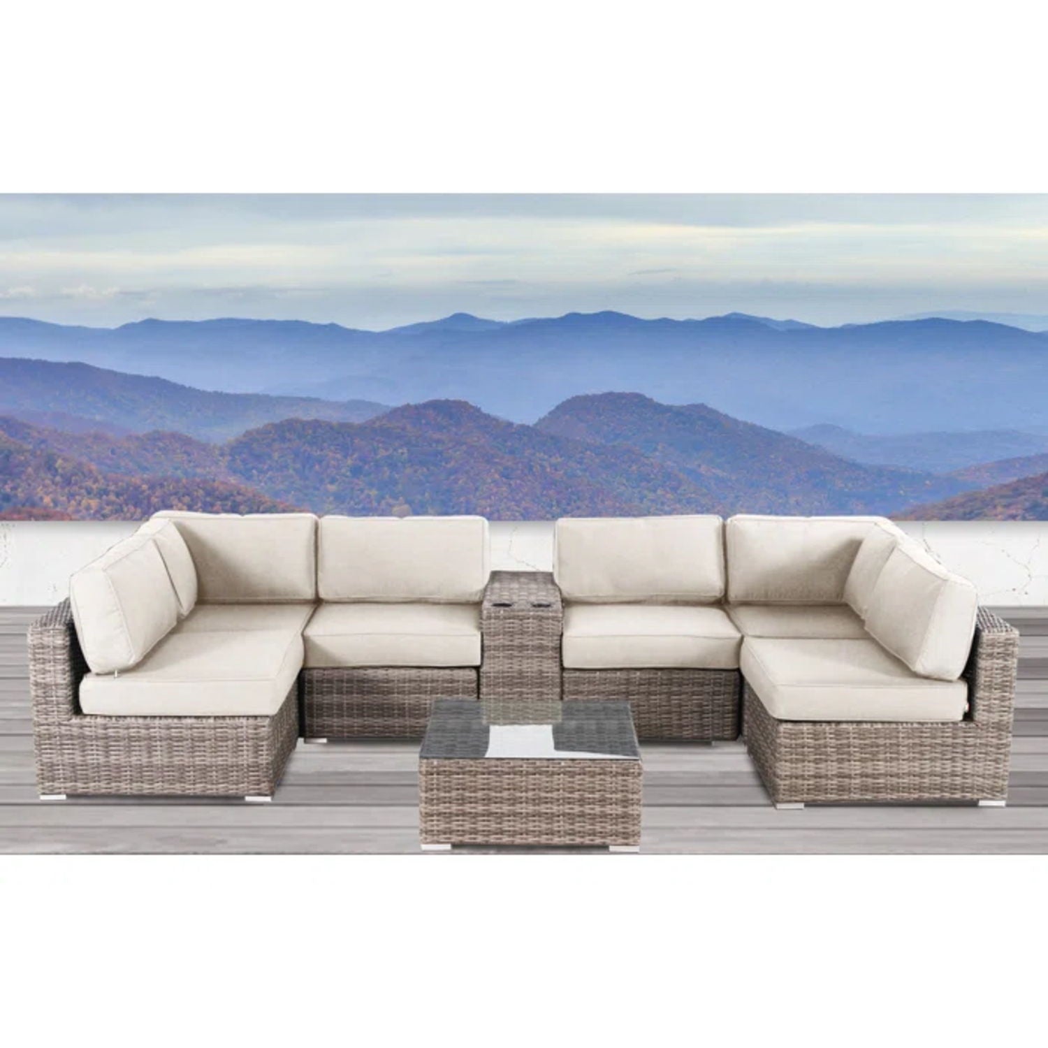 Elegant 4 Person Wicker Patio Seating Set With Cushions And Glass Top Table - Best Buy Furniture