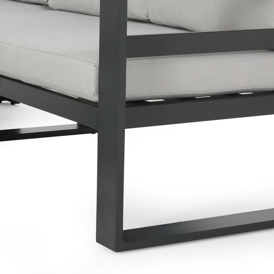 Dursley - Outdoor Aluminum V Shape Sofa Sectional - Beige / Gray - Best Buy Furniture