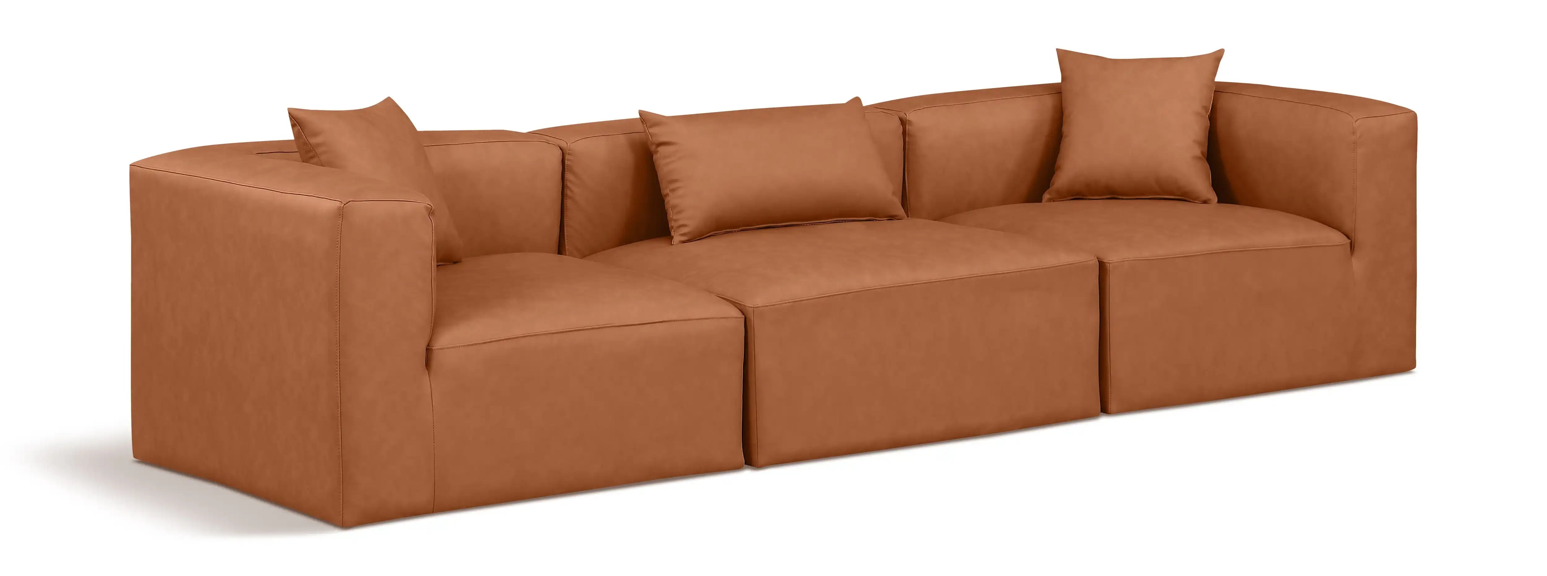 Cube - Modular 3 Piece Sofa - Cognac - Best Buy Furniture