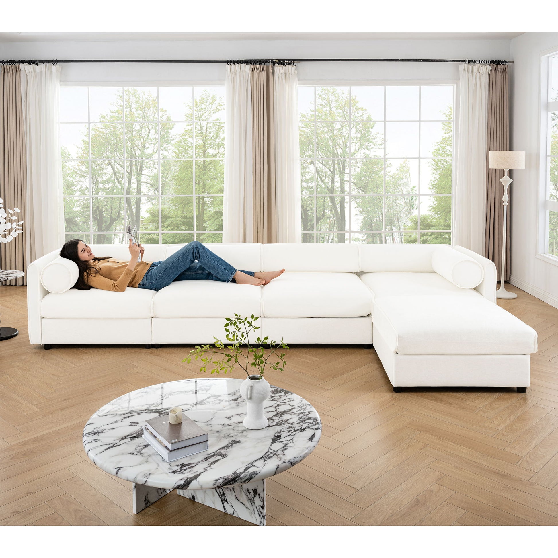 Contemporary Elegant White Chenille Sofa With Storage And Ottoman - Best Buy Furniture