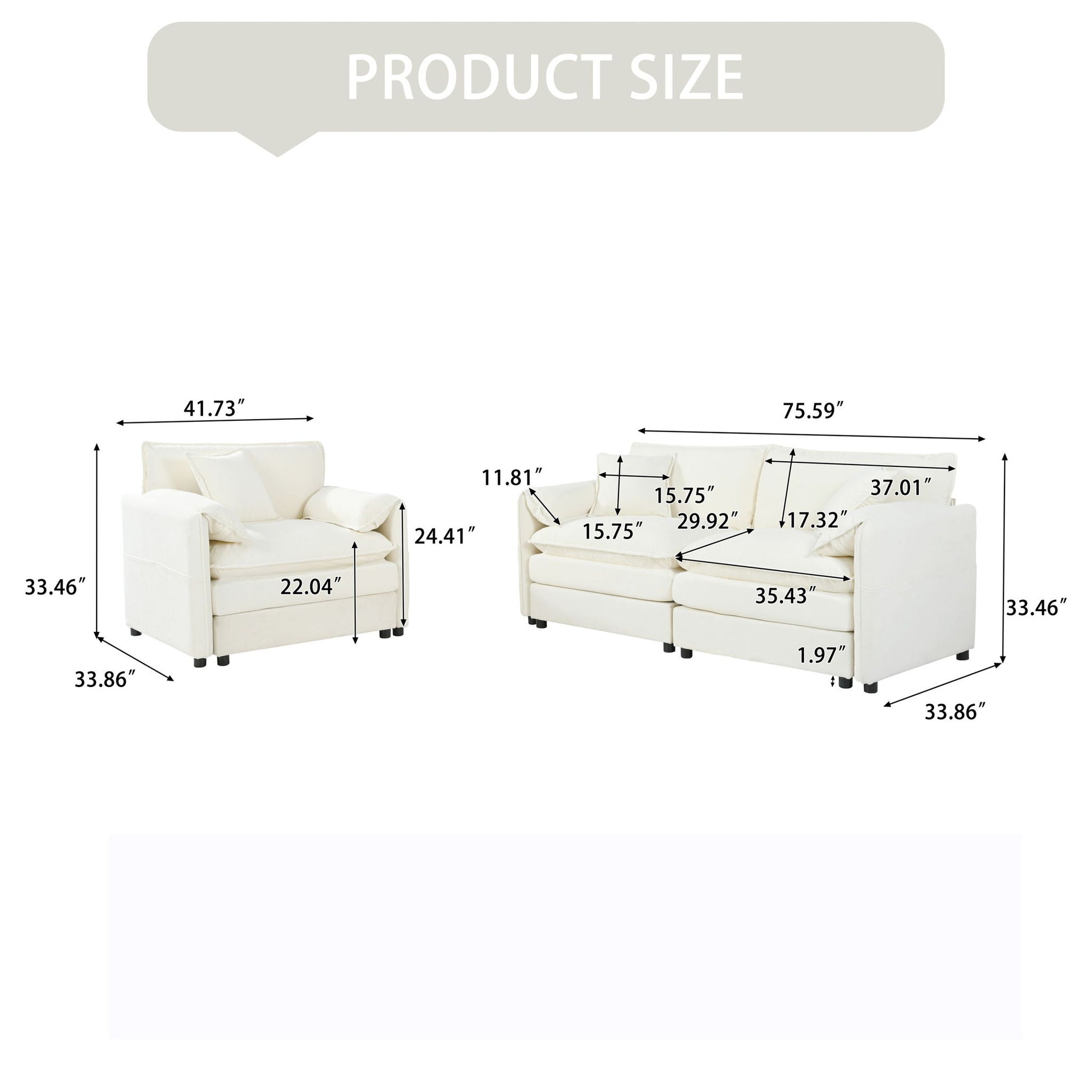 Modern Upholstered Chenille Loveseat And Armchair Set With Pillows - Best Buy Furniture