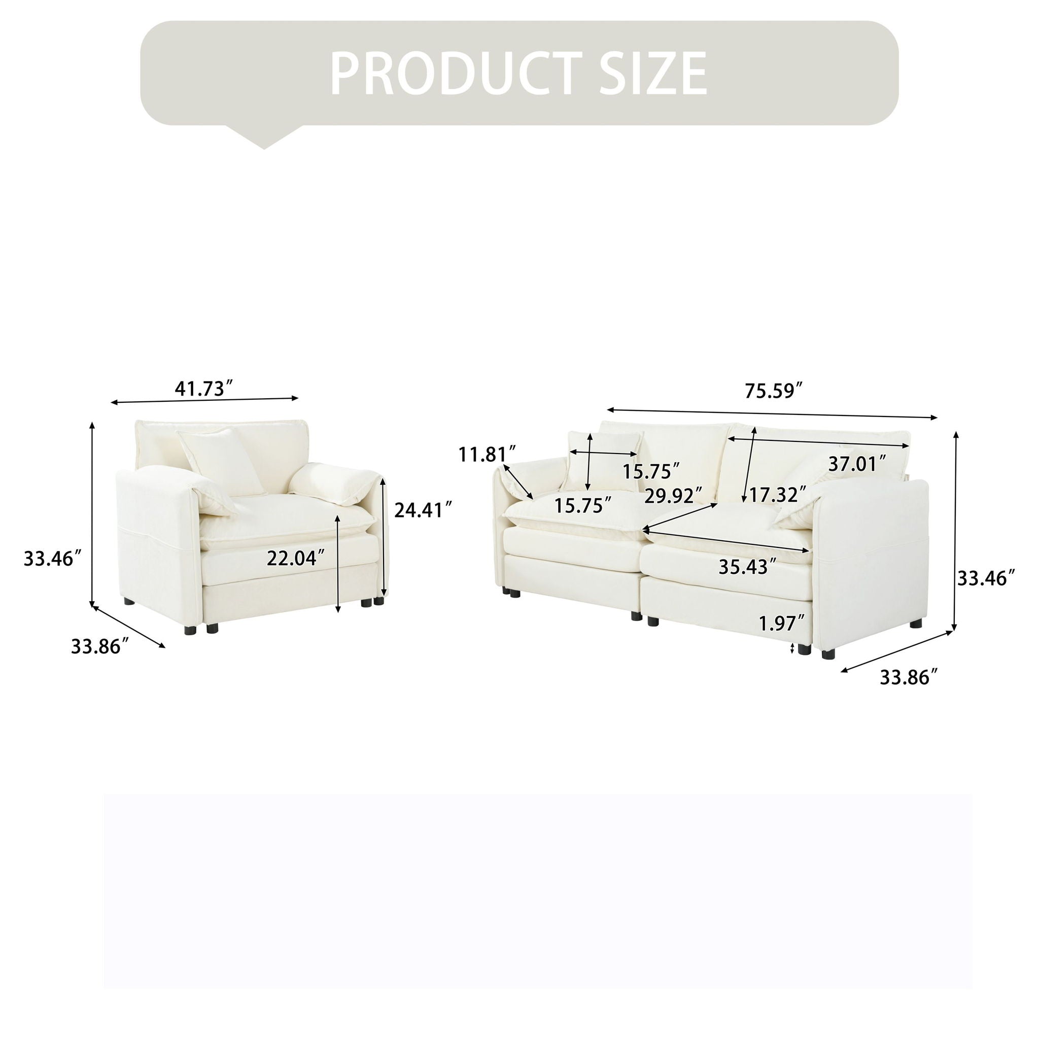 Modern Upholstered Chenille Loveseat And Armchair Set With Pillows - Best Buy Furniture