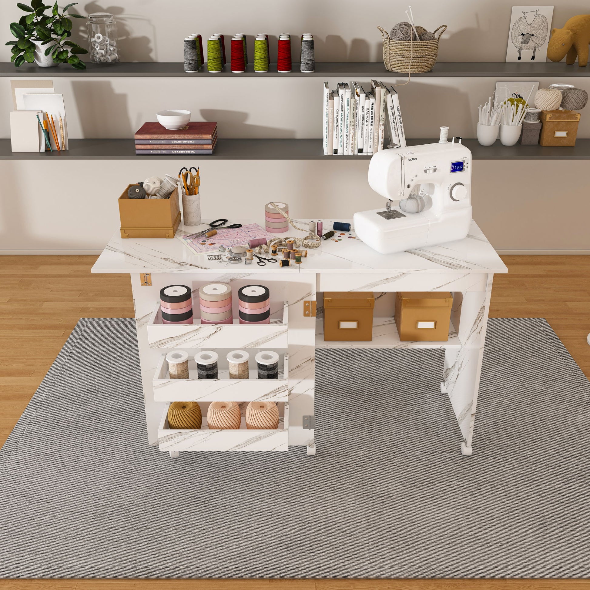 4 In 1 Folding Sewing Table With Lockable Wheels, Multi Functional Craft Station - White - Best Buy Furniture