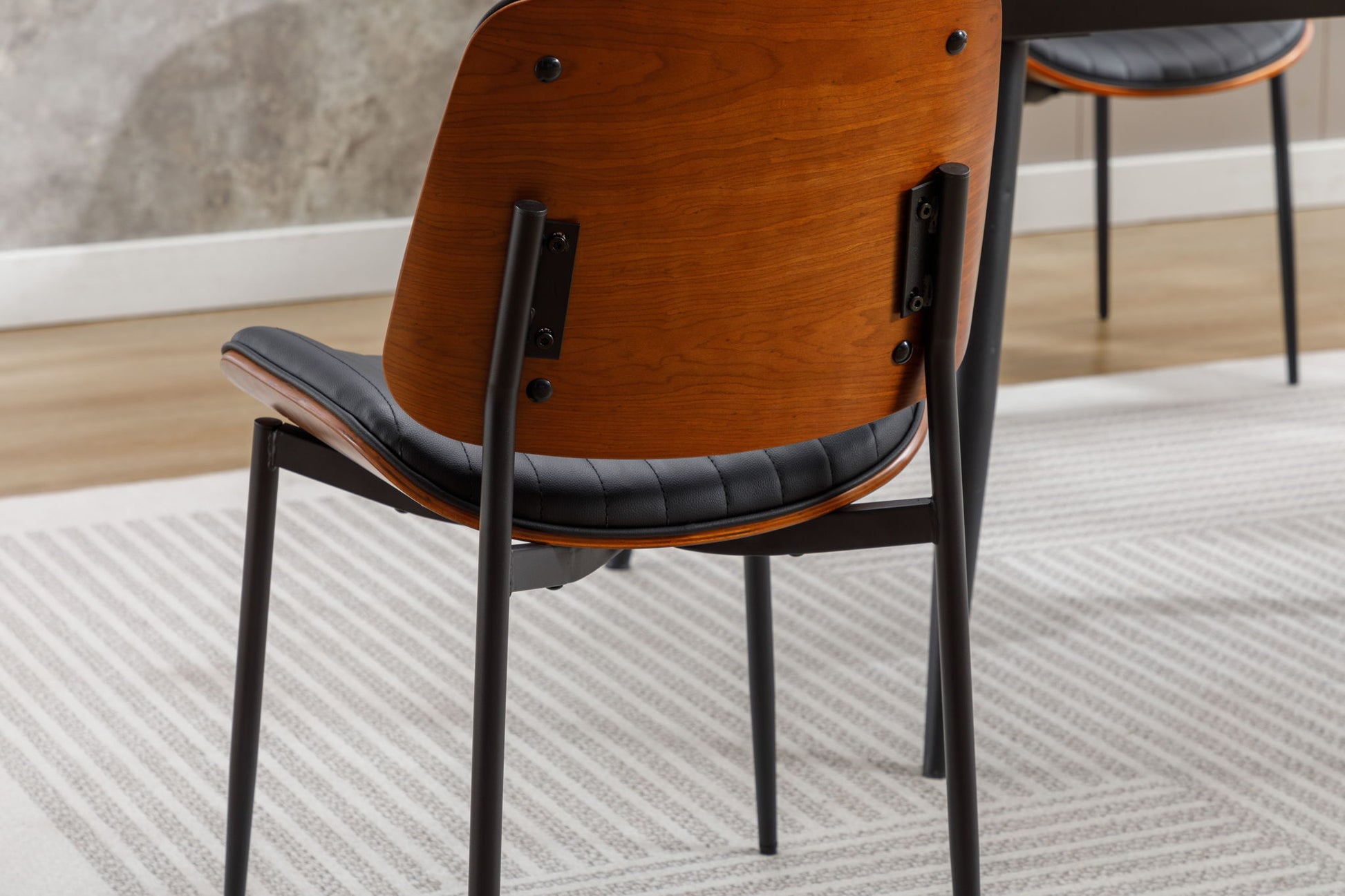 Dining Chairs (Set of 2) Mid-Century Modern Retro Faux Leather Chair With Bentwood Upholstered Seat Metal Legs Adjustable Foot For Kitchen Dining Room Chairs - Best Buy Furniture