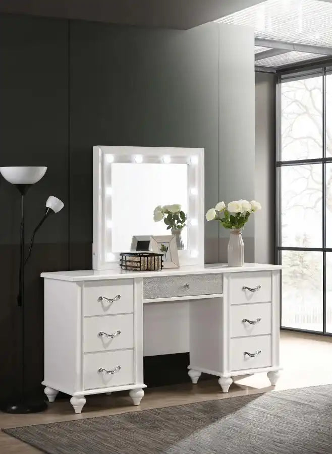 Barzini - 7-Drawer Vanity Set With Lighting - White - Best Buy Furniture