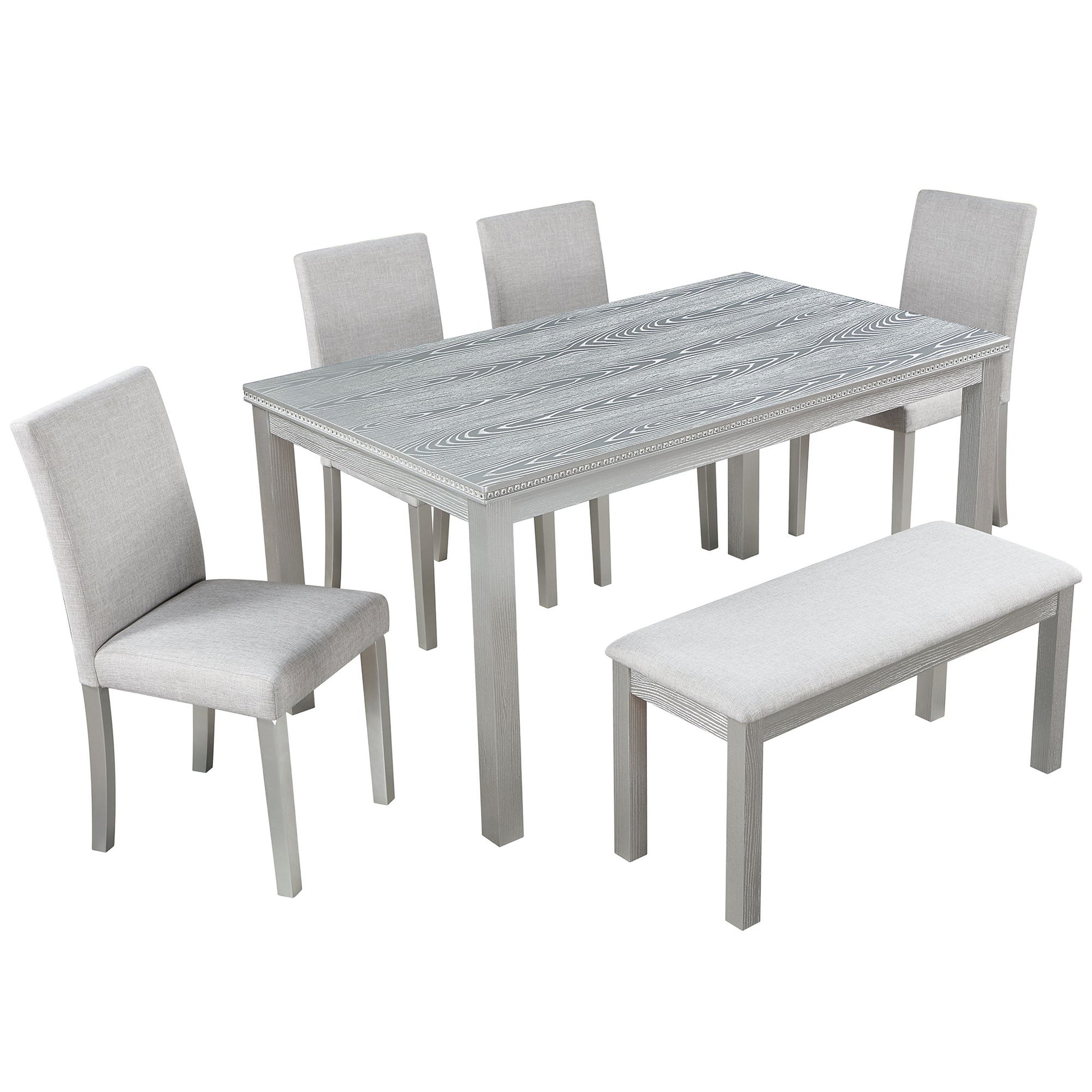 Dining Table Set With Crystal Decoration And Upholstered Chairs - Best Buy Furniture