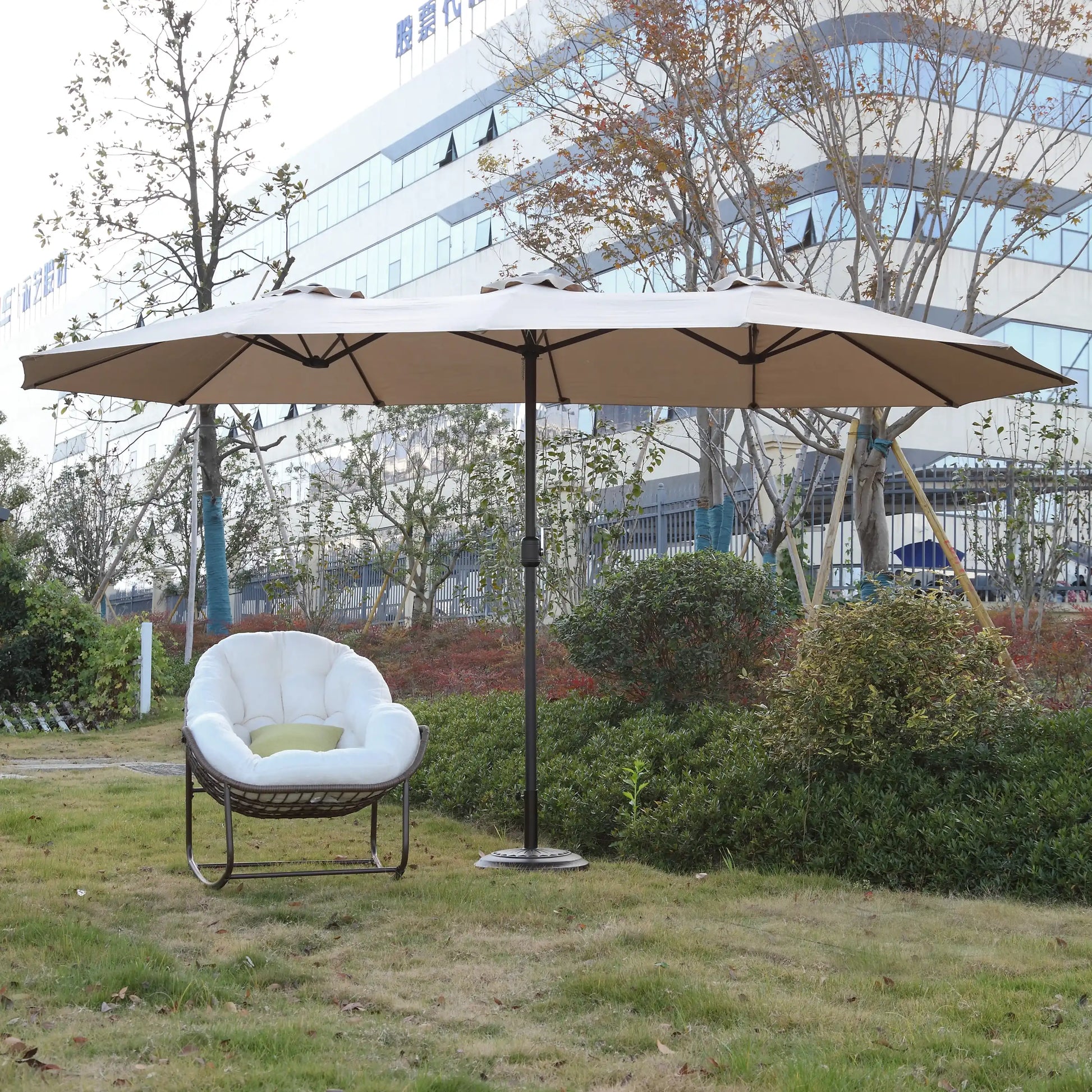 14.8 Ft Double Sided Outdoor Umbrella Rectangular Large with Crank ( khaki ) - Best Buy Furniture