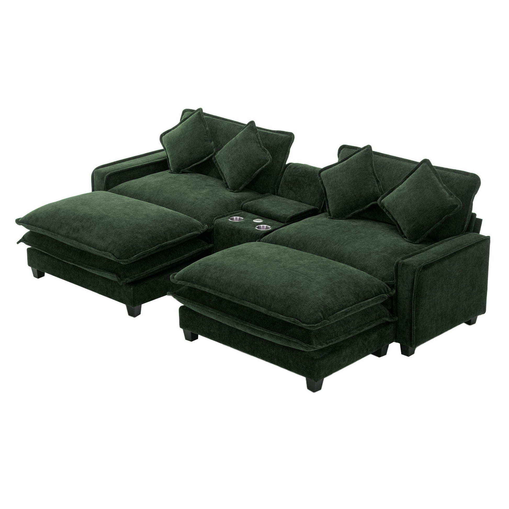 Sectional Sofa Chenille Upholstered Sofa With Two Removable Ottoman, Two USB Ports, Two Cup Holders And Large Storage Box For Living Room - Best Buy Furniture
